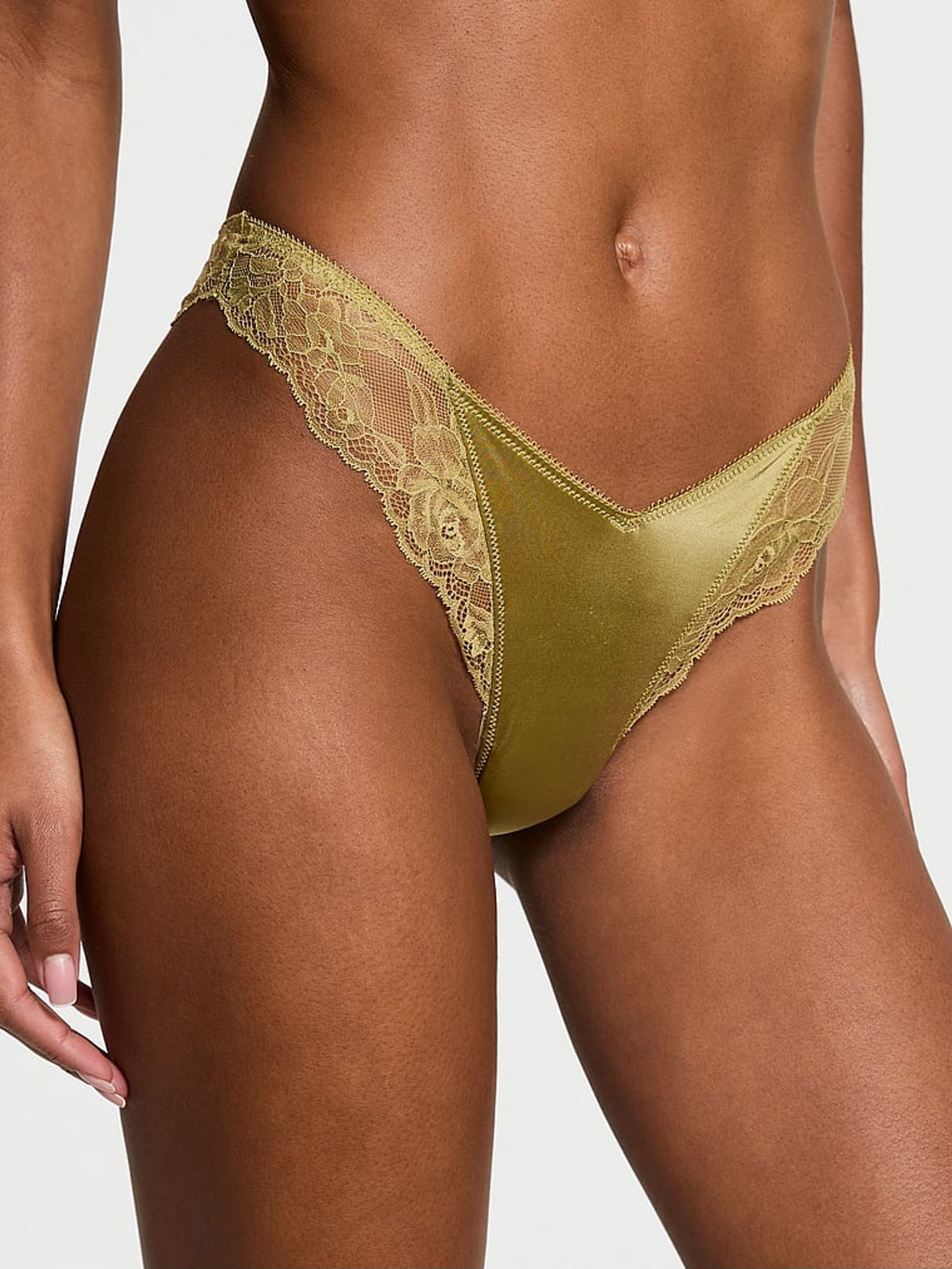 Moss Green Thong Rose Lace Trim Knickers (AW6312) | €15.50