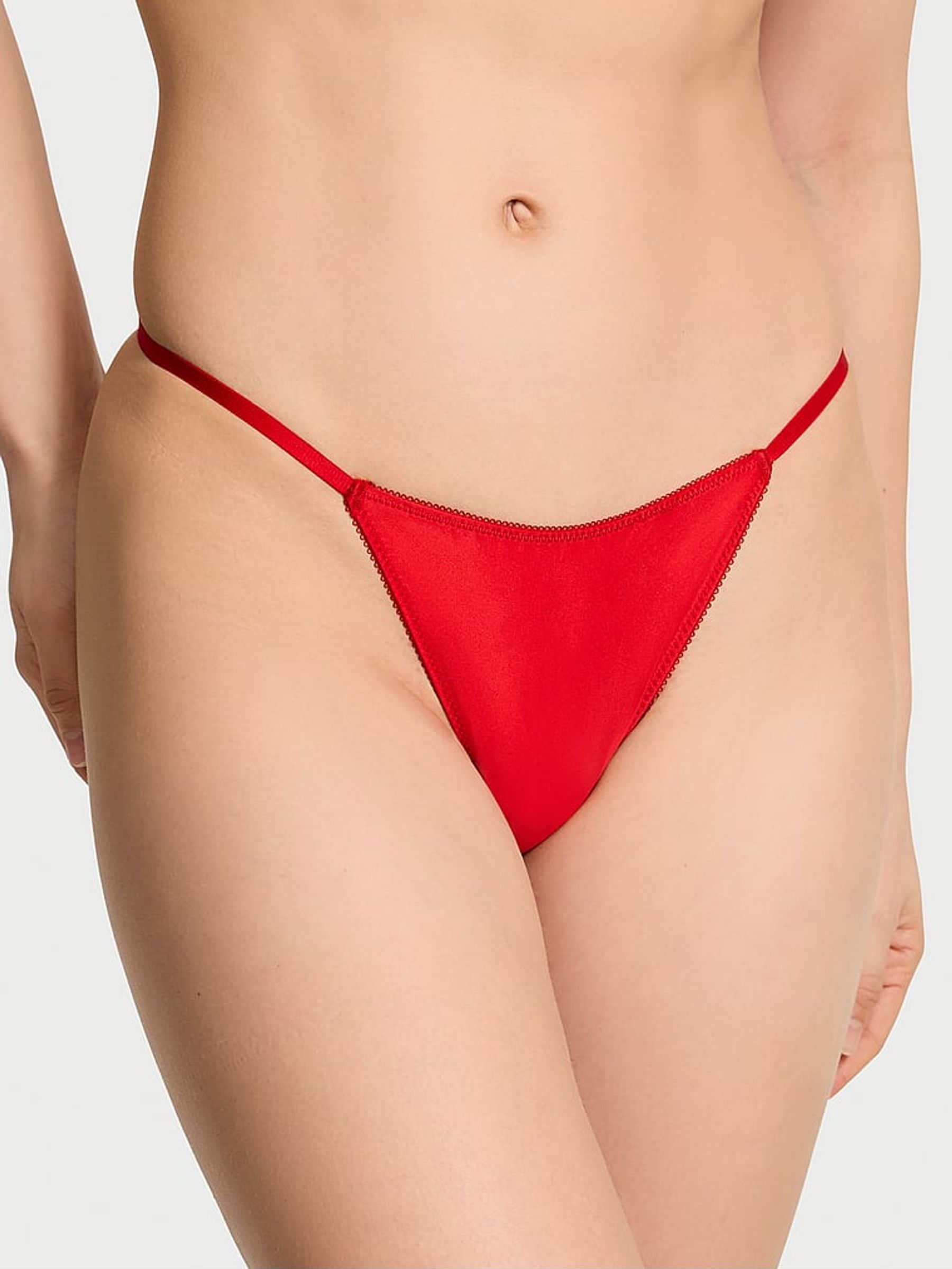 Bright Vermillion Red Satin Heart Rhinestone Bow G-String Knickers (AW6326) | €20.50