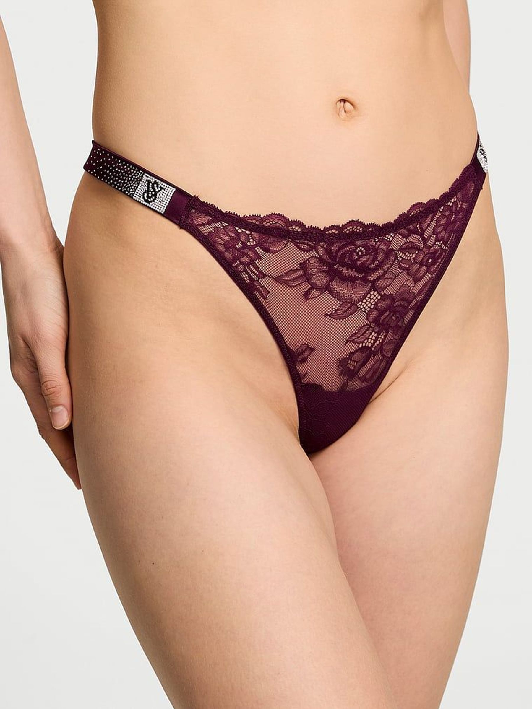 Kir Red Thong Scattered Shine Strap Lace Knickers (AW6373) | €22.50