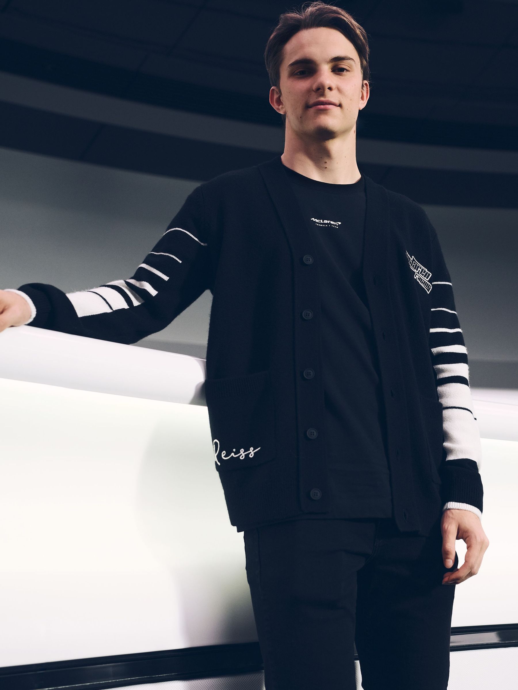 McLaren F1 Team Varsity Wool-Cashmere Cardigan in Black (AW6595) | €285