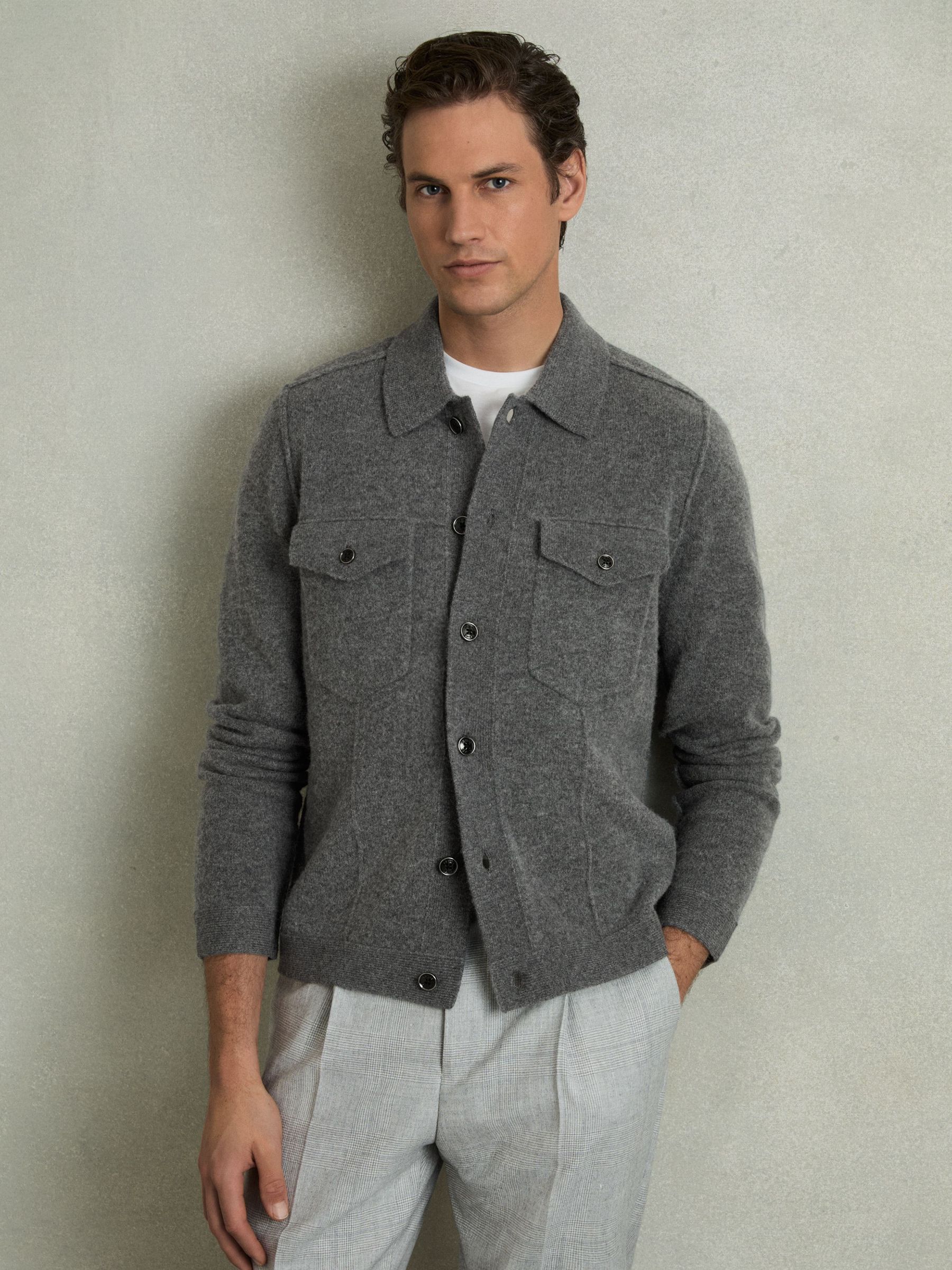 Wool Button Through Knitted Jacket in Charcoal (AW6597) | €140