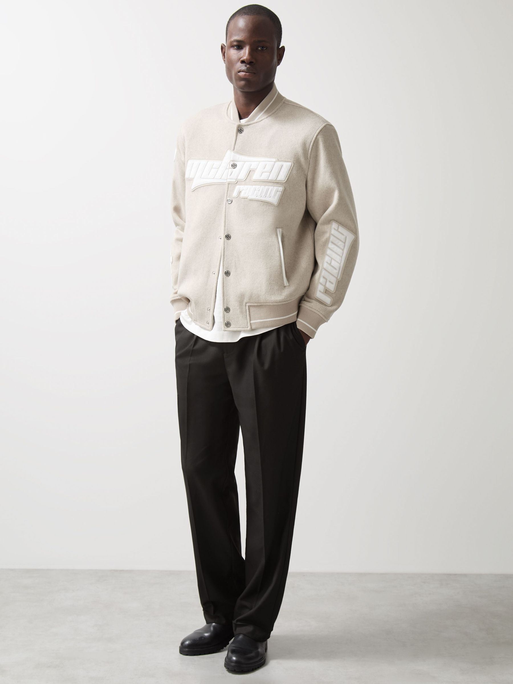 McLaren F1 Team Brushed Bomber Jacket in Oatmeal Melange (AW6604) | CHF 575