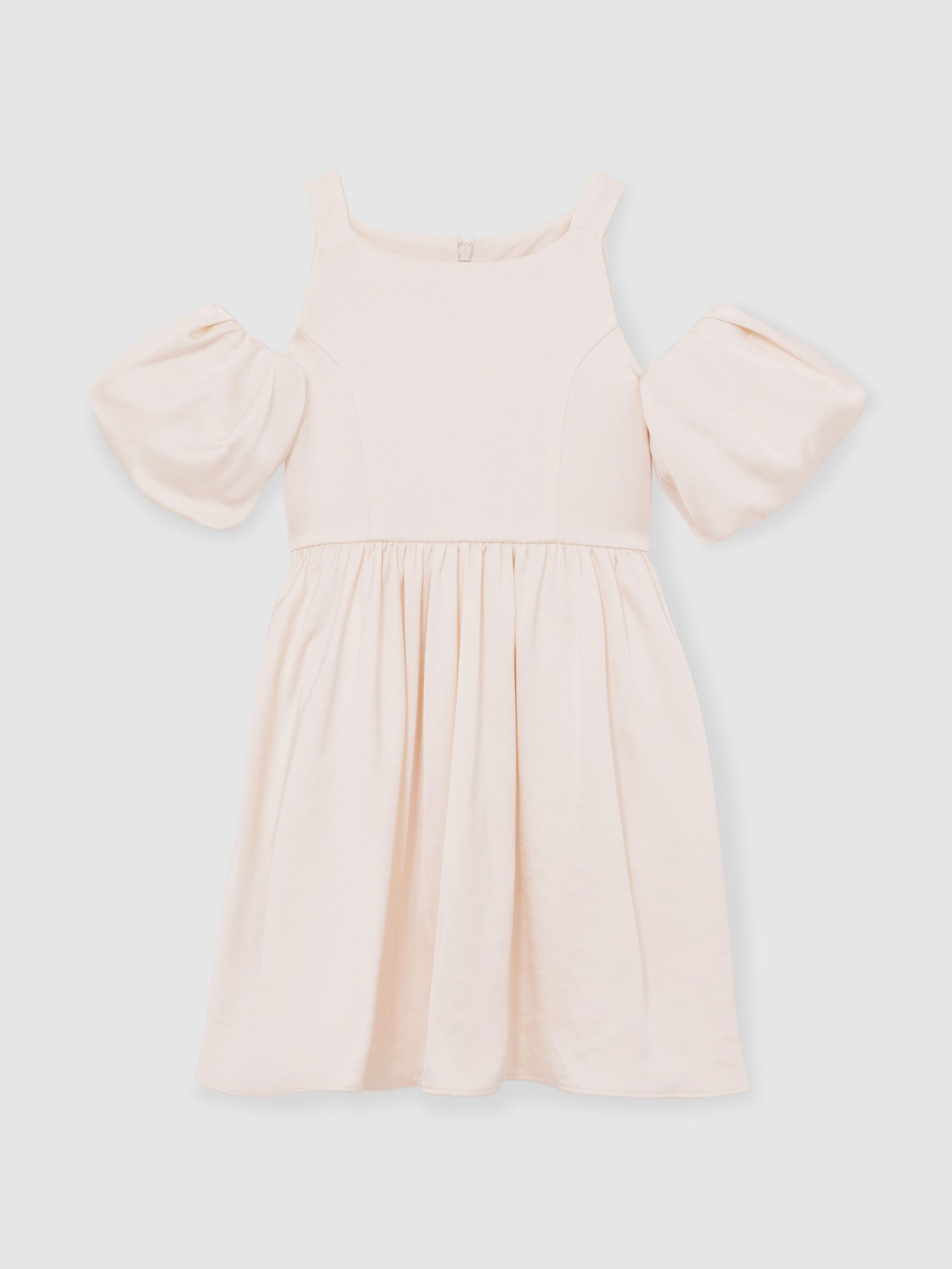 13-14 yrs Sateen Puff-Sleeve Bridesmaid Dress in Ivory (AW6605) | US$160