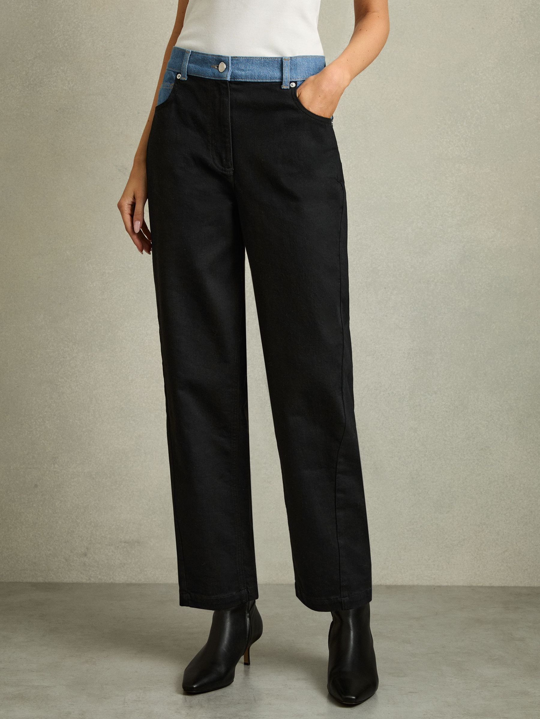 Petite Colour-Block Straight-Leg Jeans in Black (AW6744) | $140
