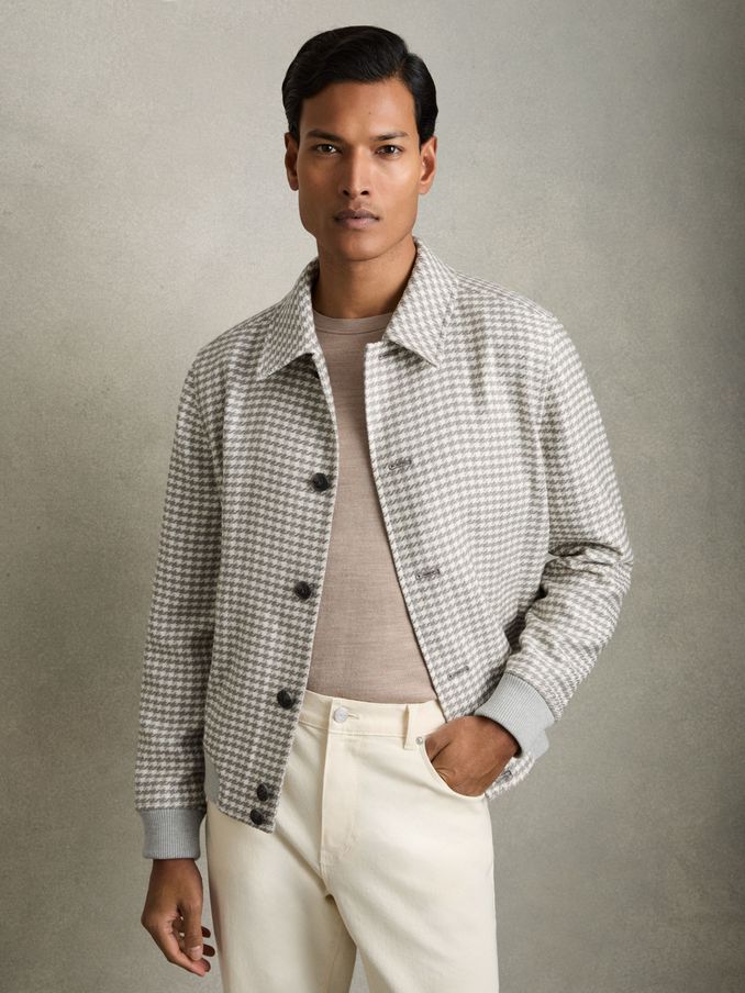 Dogtooth-Check Blouson Jacket in Soft Grey/White (AW6747) | €395