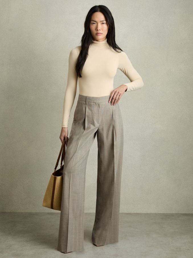 Petite Wool-Blend Wide-Leg Pinstripe Trousers in Grey (AW6748) | €270