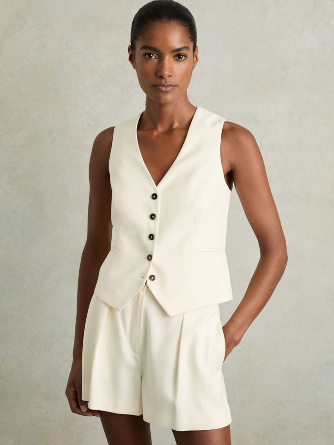 Single-Breasted Tailored Waistcoat in Cream (AW6752) | €225