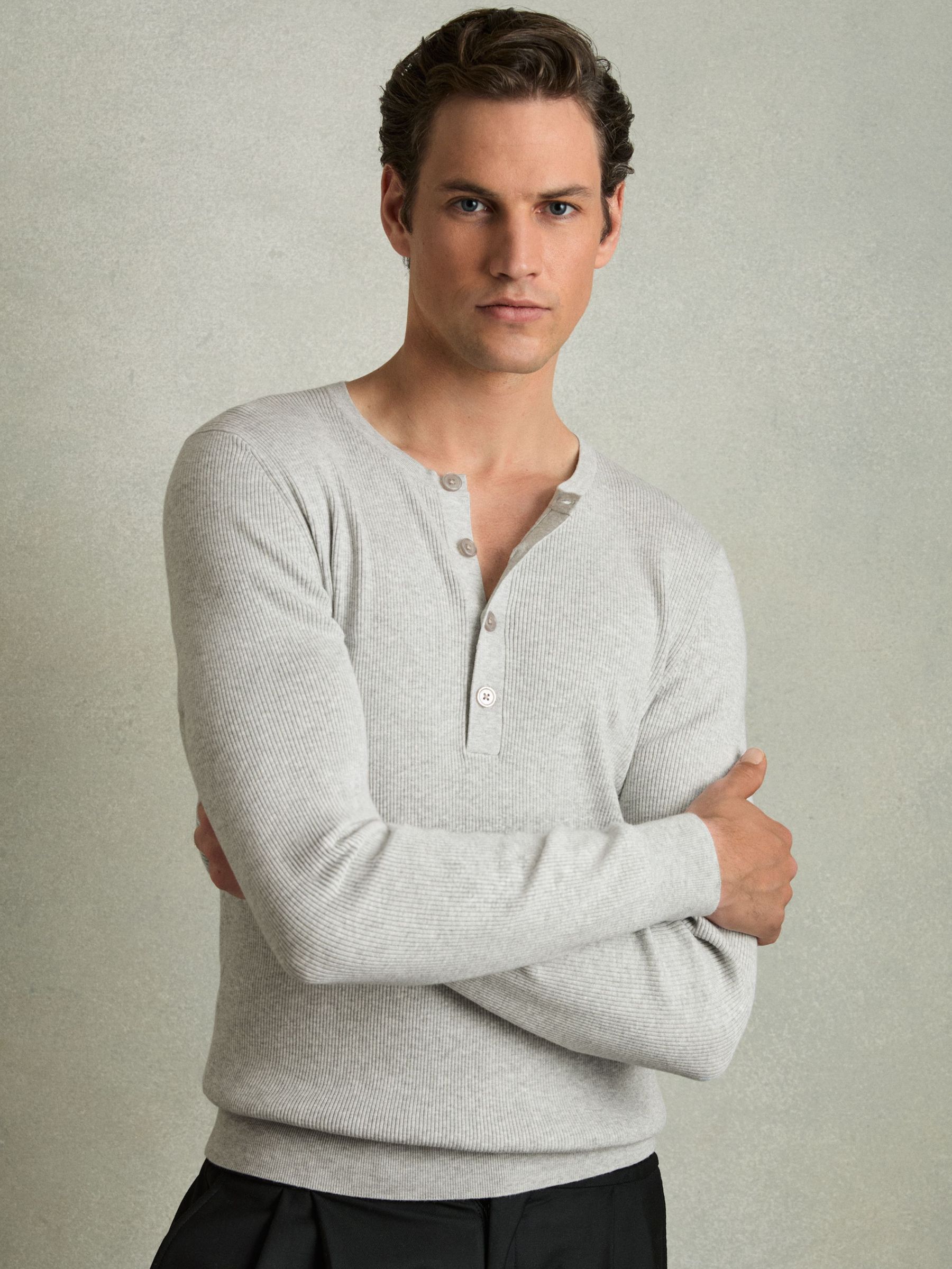 Rib Knit Henley Jumper in Grey (AW6754) | €185