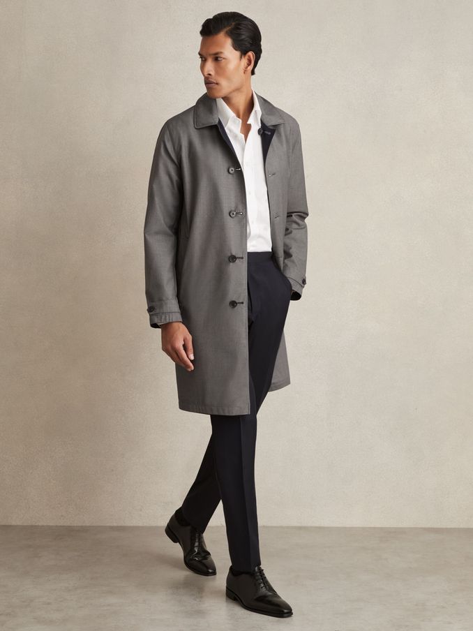 Reversible Mid-Length Coat in Navy/Grey (AW6757) | $580
