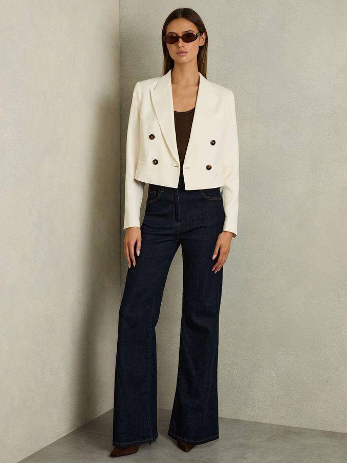Double-Breasted Cropped Blazer in Cream (AW6760) | US$390