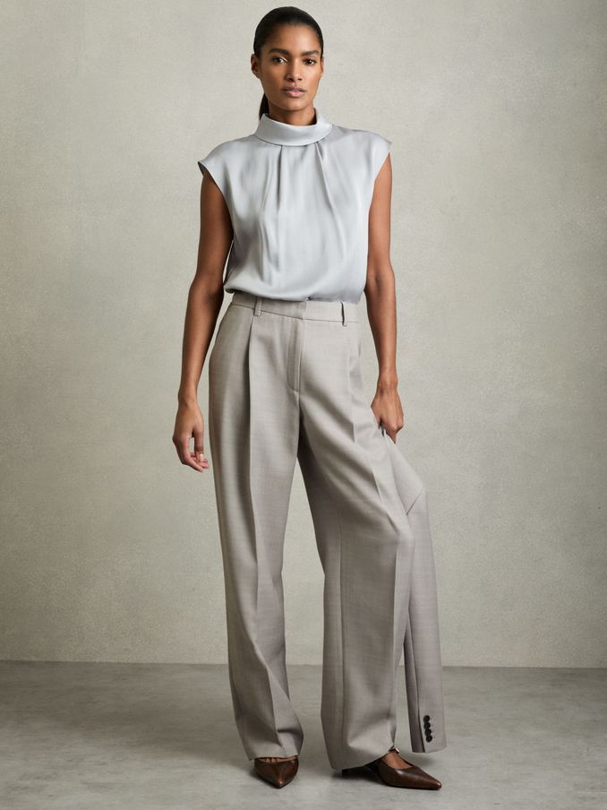 Petite Wool-Blend Wide-Leg Suit Trousers in Grey (AW6768) | €270