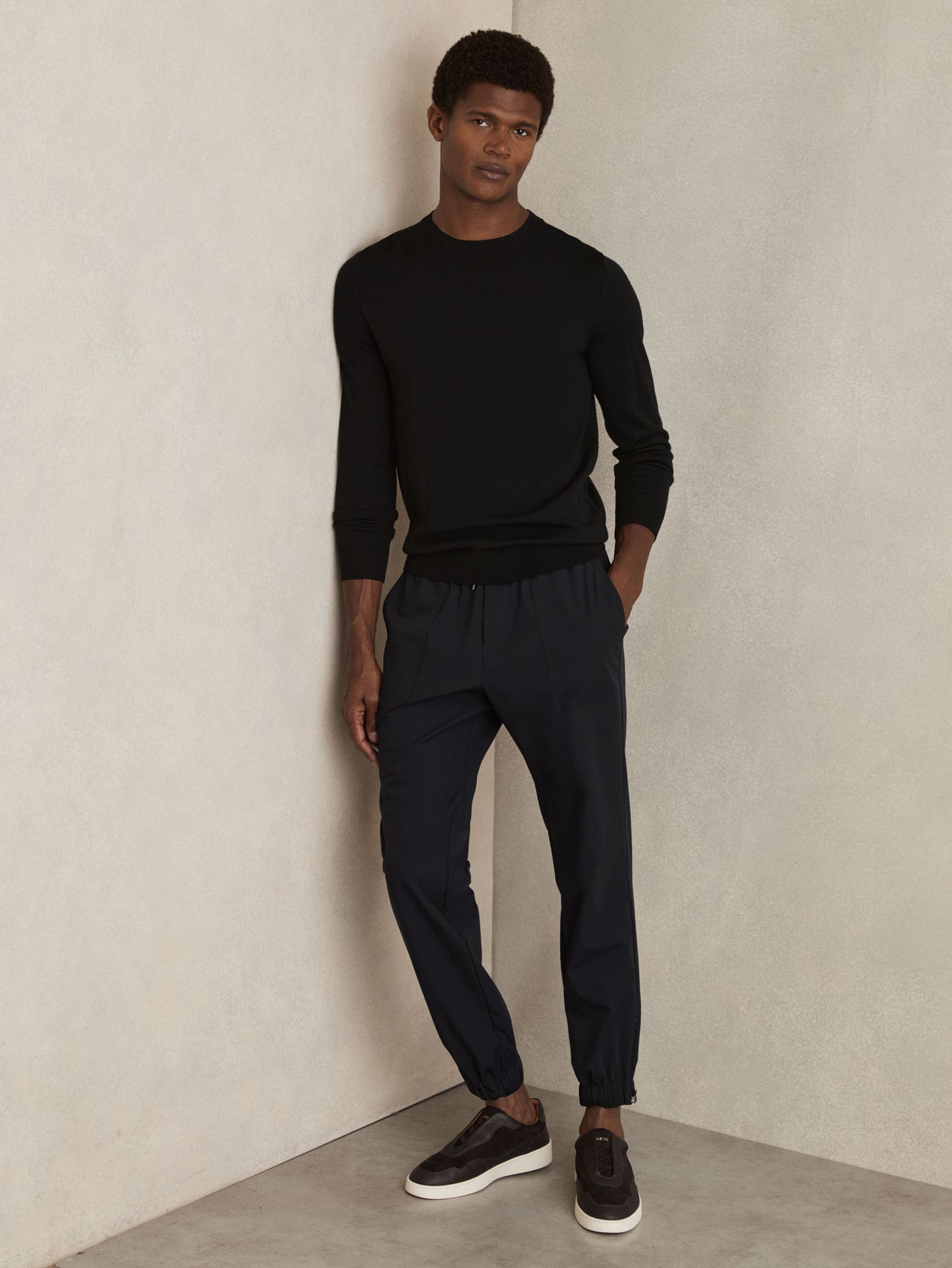 Drawstring Technical Cuffed Trousers in Navy (AW6772) | US$225