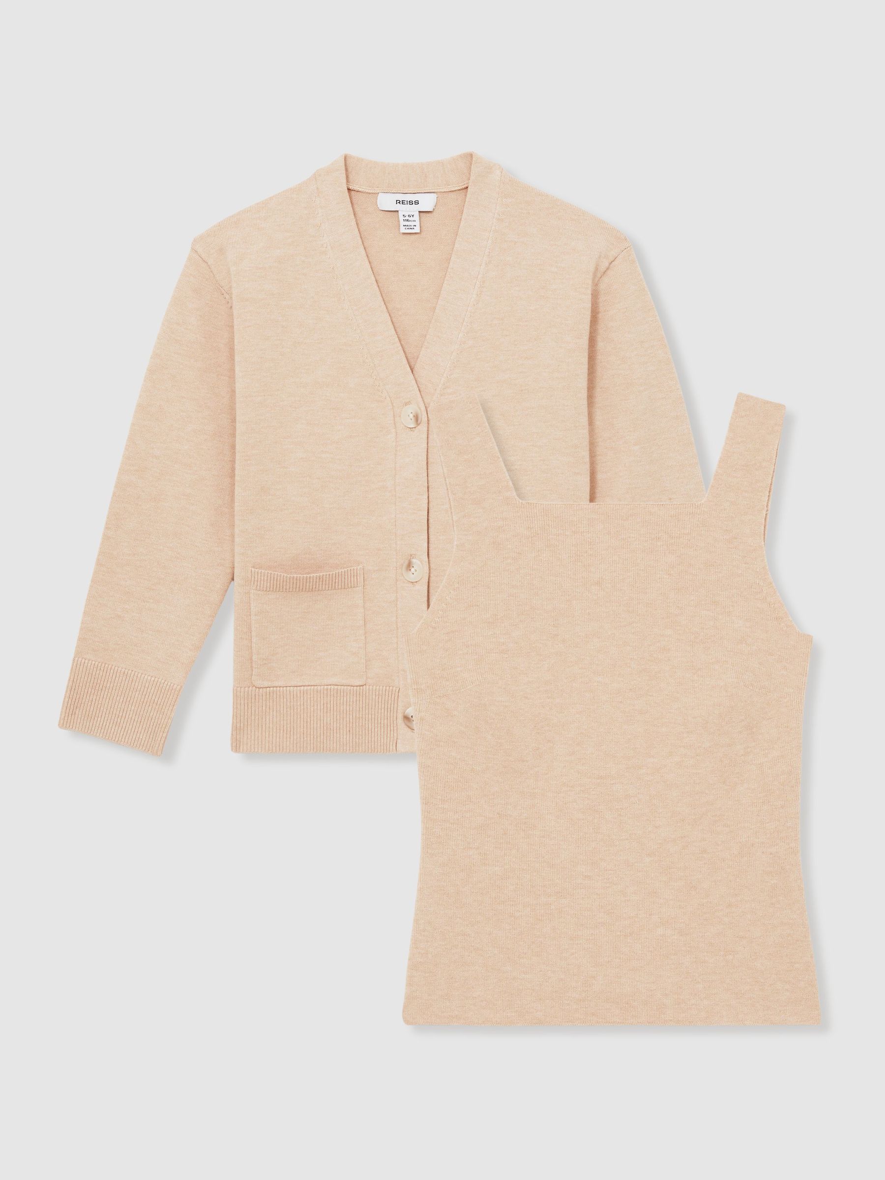 13-14 yrs Compact Knit Top And Cardigan Set in Camel (AW8921) | US$125
