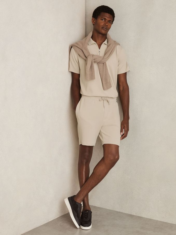 Textured Drawstring Shorts in Stone (AW8924) | $135