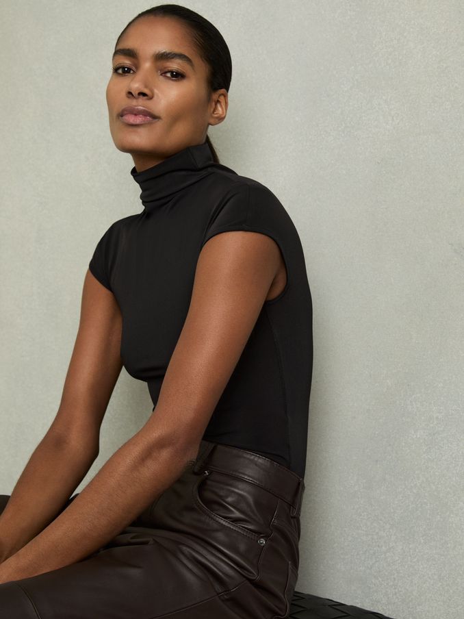 High-Neck Jersey Bodysuit in Black (AW8925) | €95