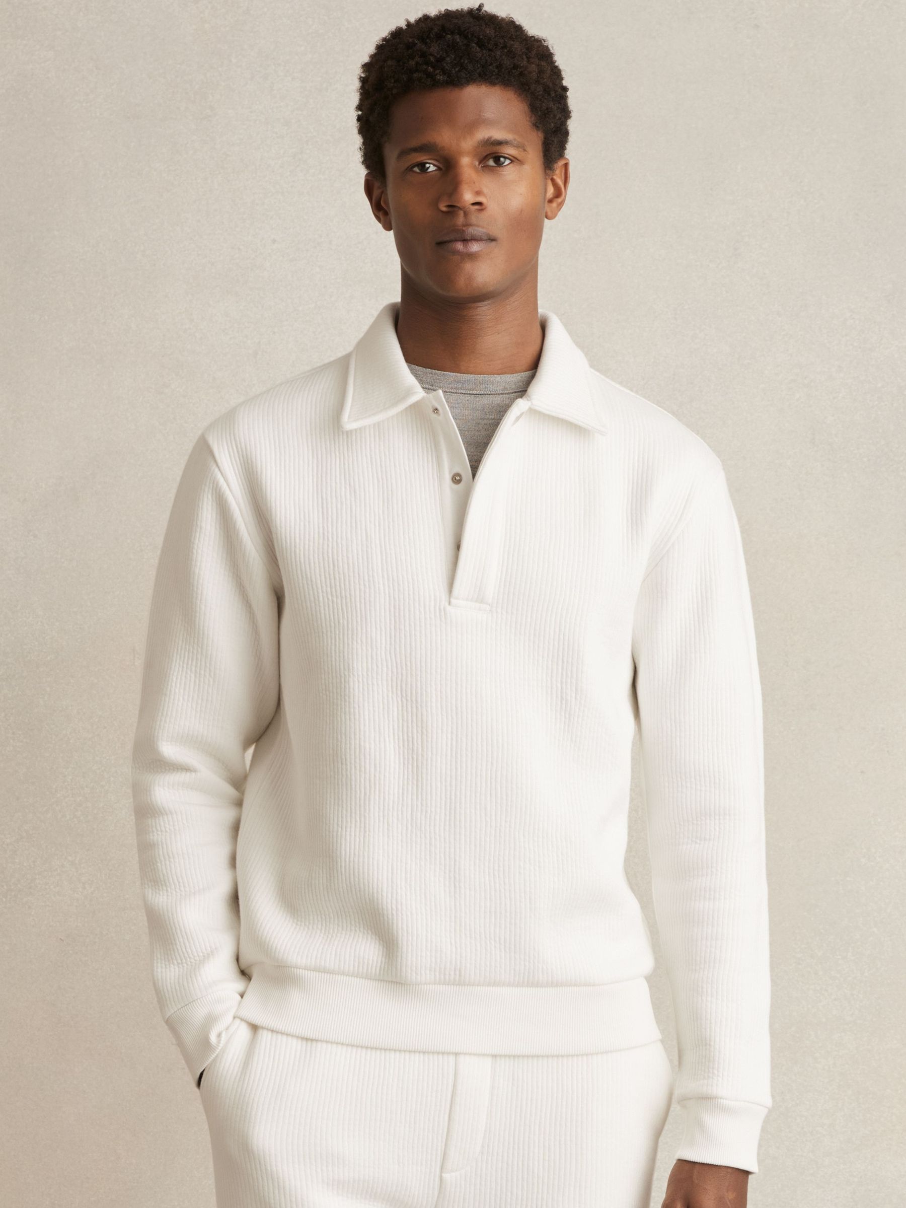 Jersey Ribbed Polo Shirt in White (AW8934) | US$160