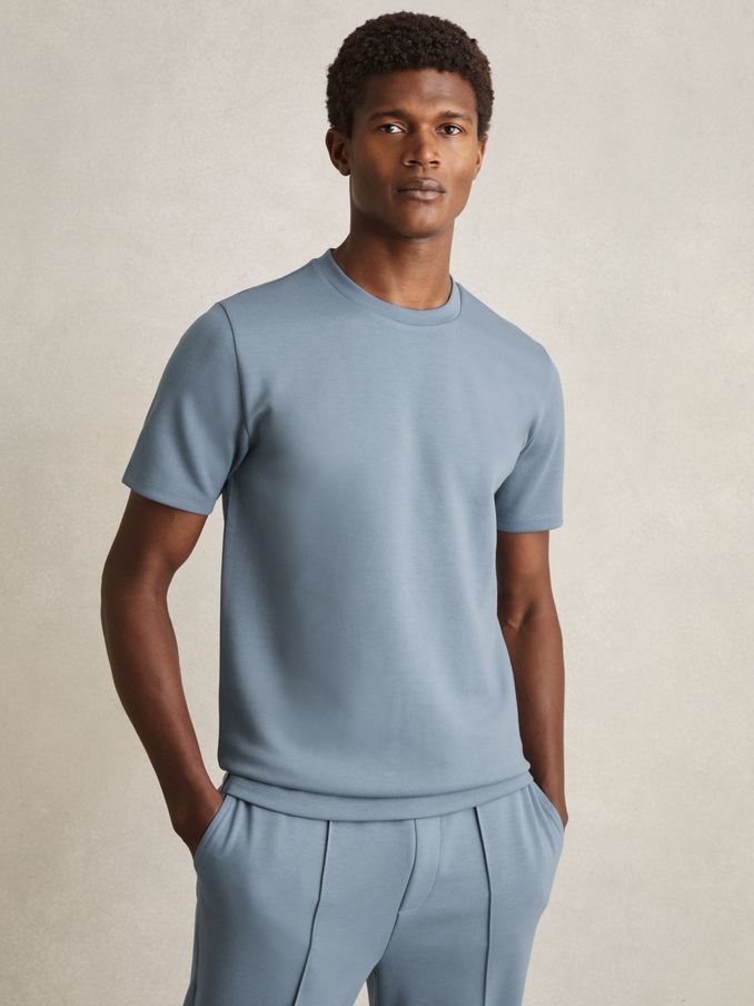 Interlock Jersey Crew Neck T-Shirt in Airforce Blue (AW8938) | US$110