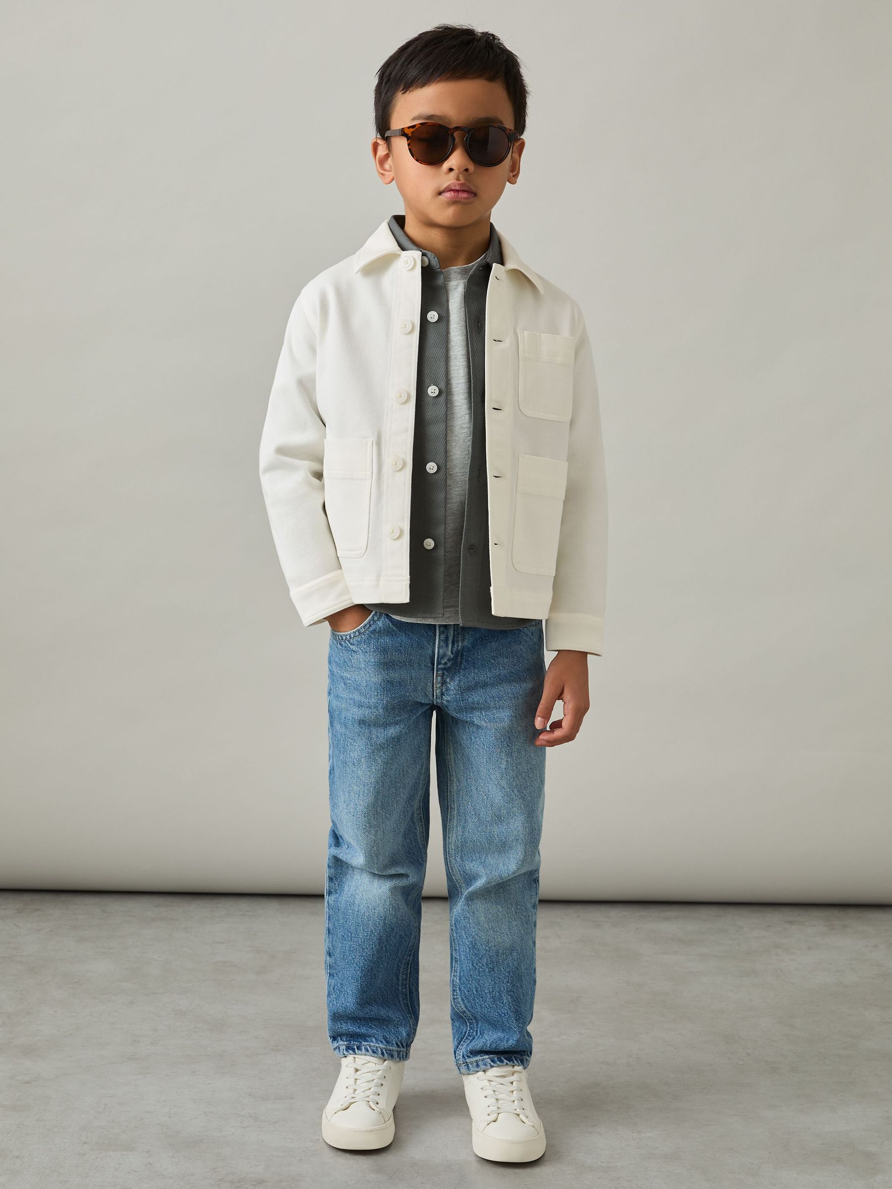 9-13 yrs Cotton-Blend Work Jacket in Off White (AW9954) | €75