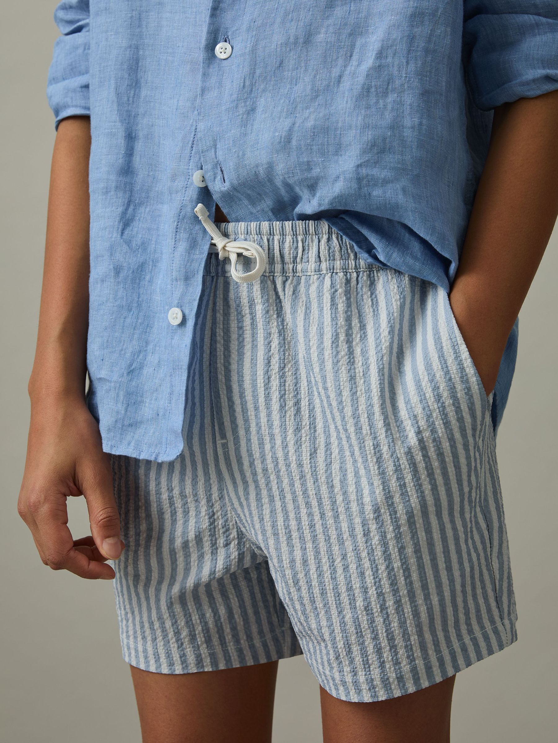3-9 yrs Seersucker Striped Swim Shorts in Soft Blue/White (AW9961) | US$35