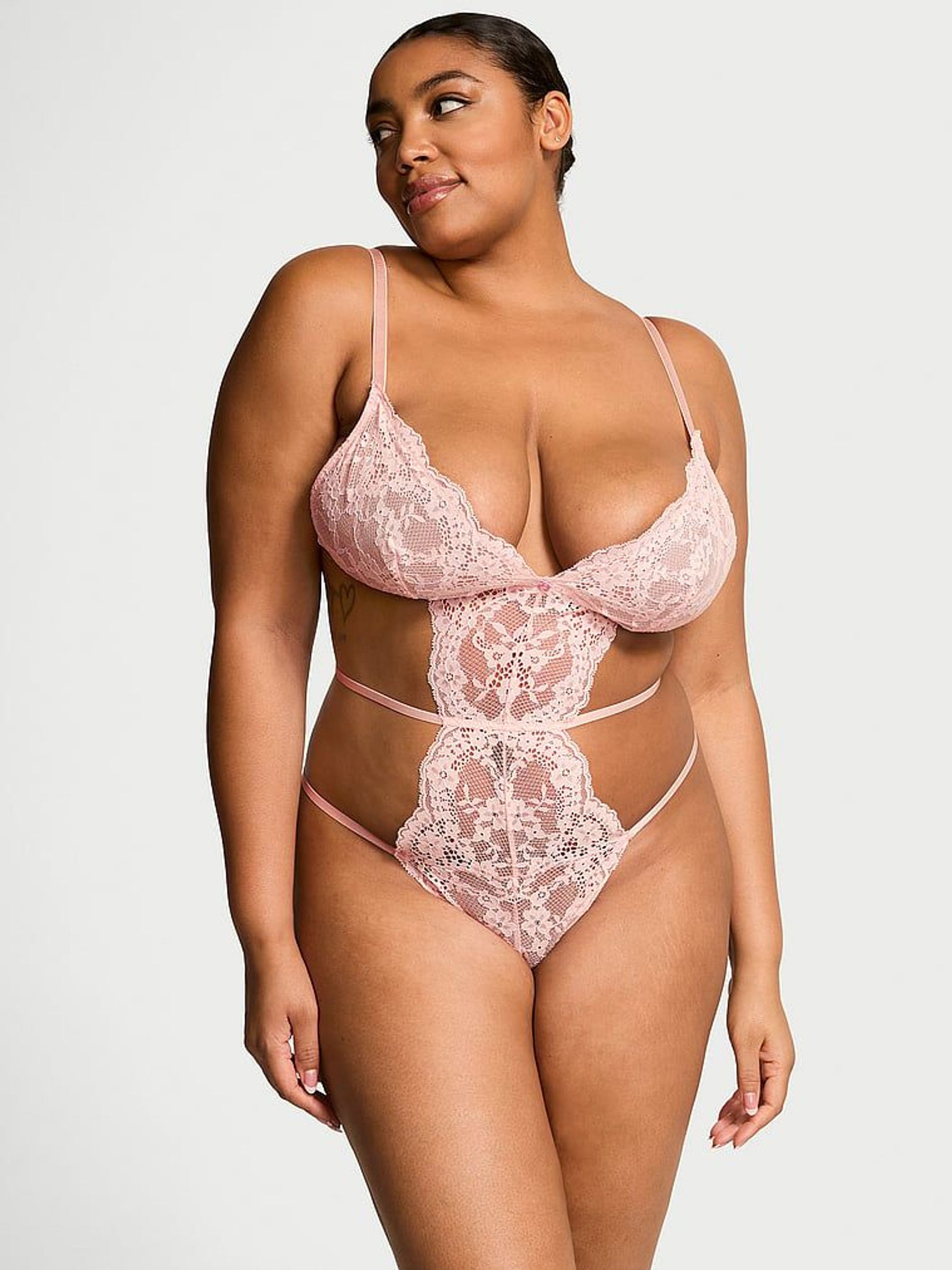 Purest Pink Lace Bodysuit (AY0400) | €52