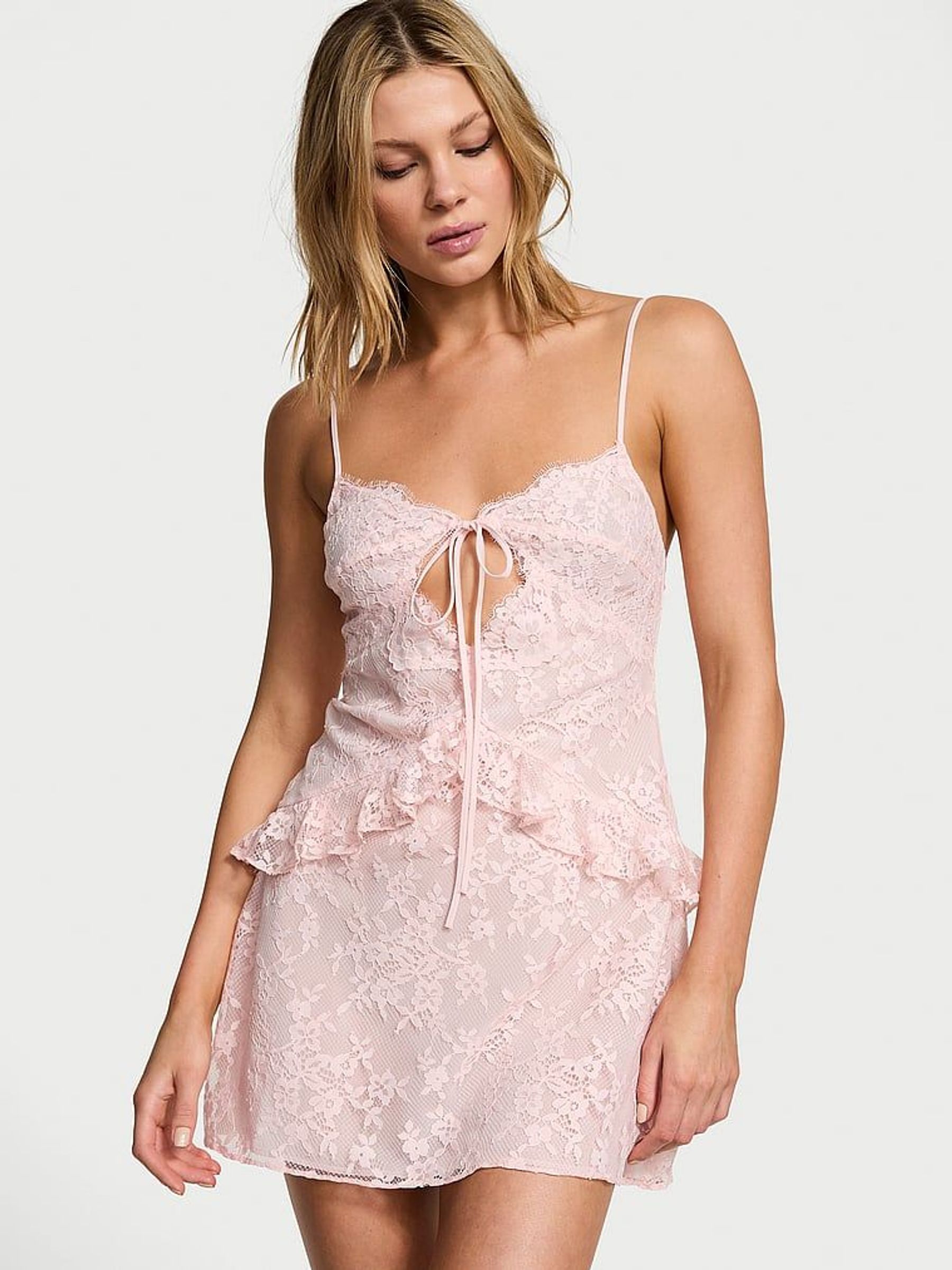 Purest Pink Lace Slip Dress (AY0416) | €79
