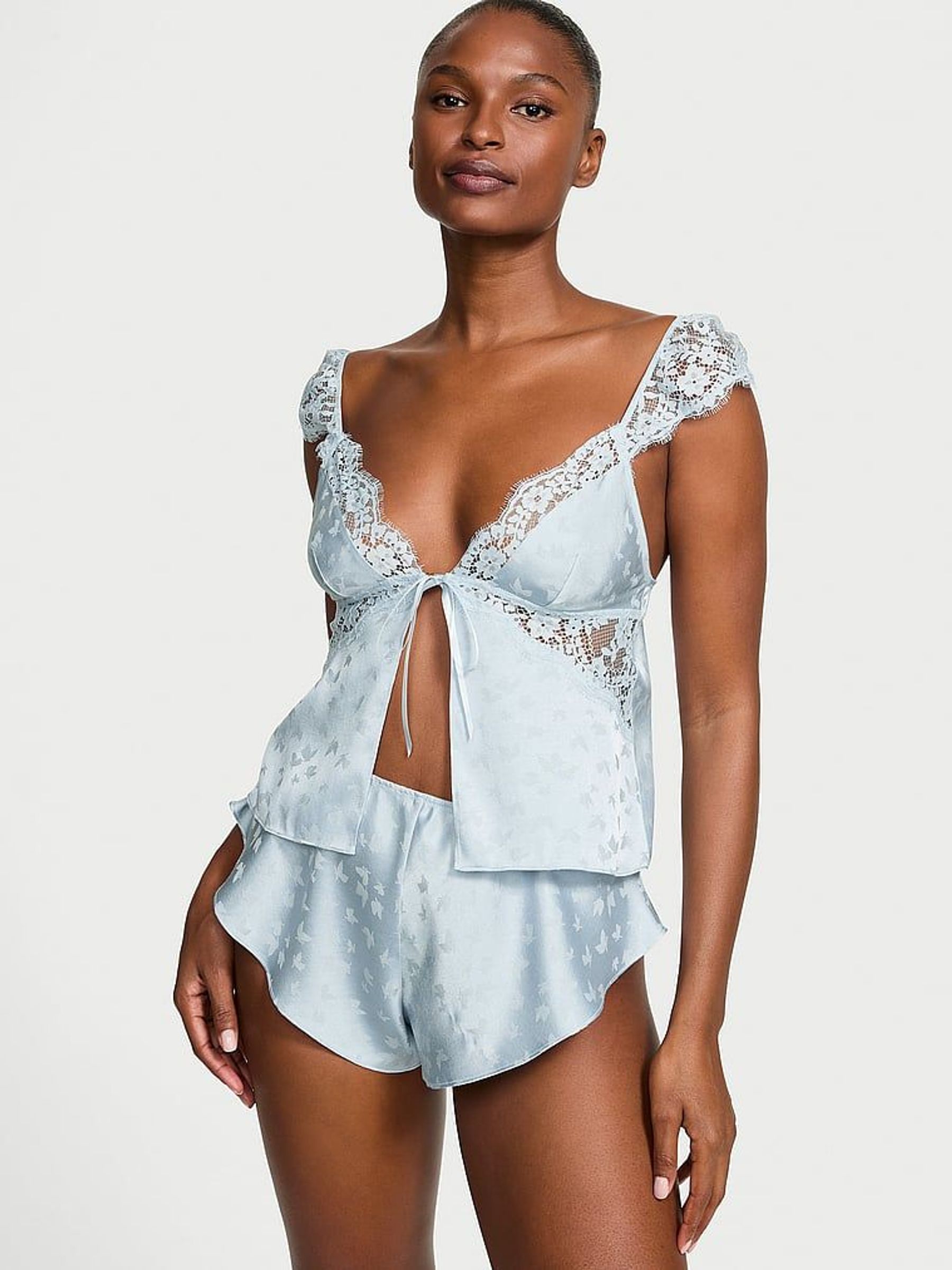 Palest Blue Butterfly Tease Satin Cami Set (AY0421) | €79