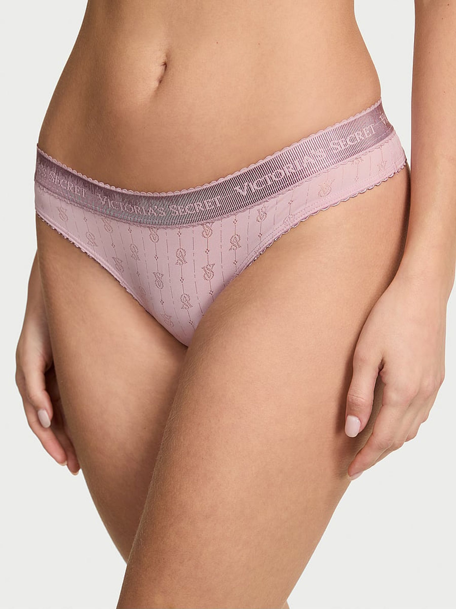 Violet Pearl Purple Thong Logo Pointelle Knickers (AY0423) | €10.50
