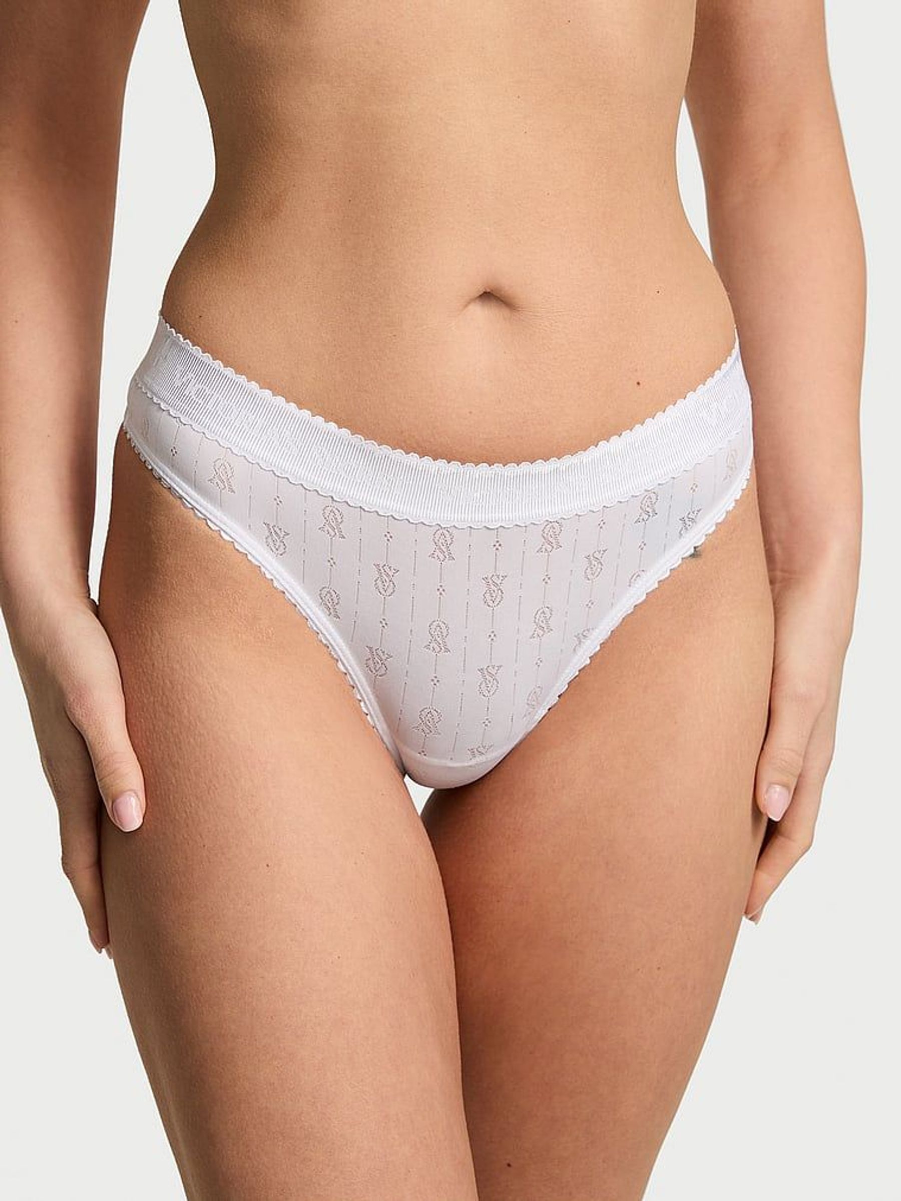 White Thong Logo Pointelle Knickers (AY0449) | €10.50