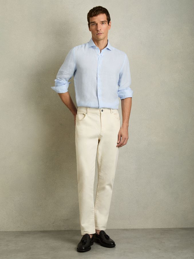 100% Linen Button-Through Shirt in Pale Blue (AY1219) | US$160