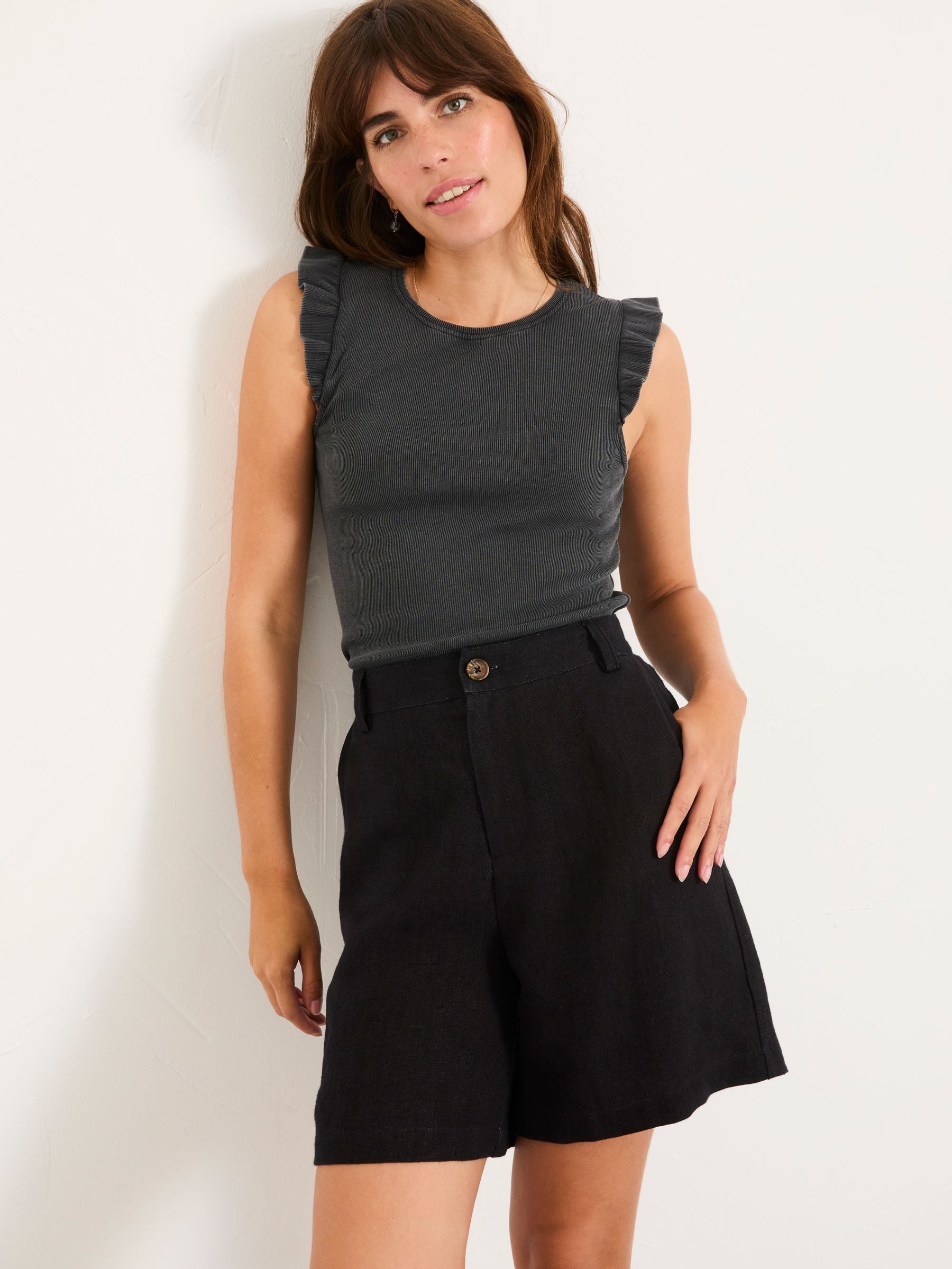 Charcoal Grey Frill Sleeveless Top (AY2437) | $48