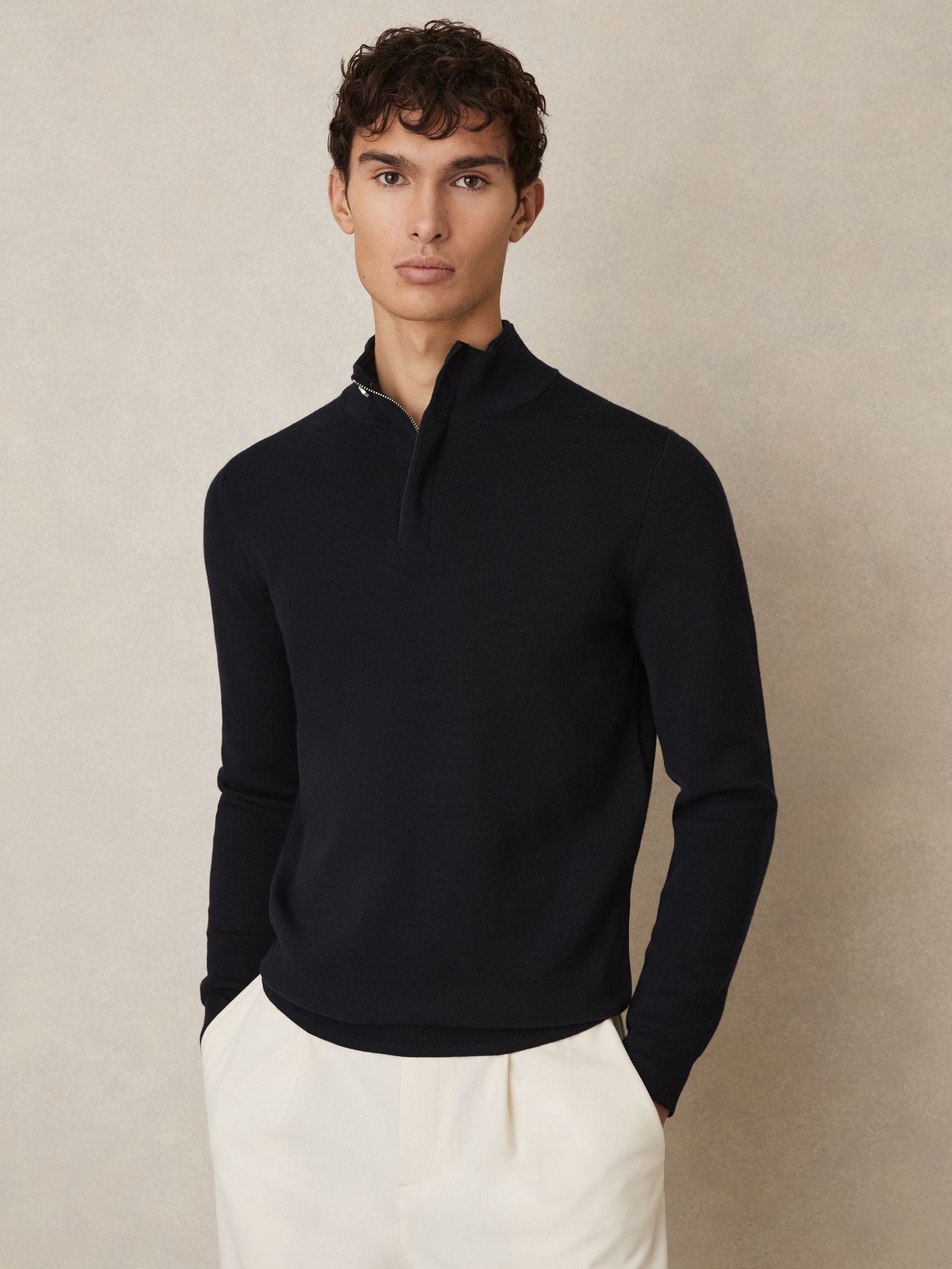 Merino Wool Half-Zip Jumper in Navy (AY2733) | $175