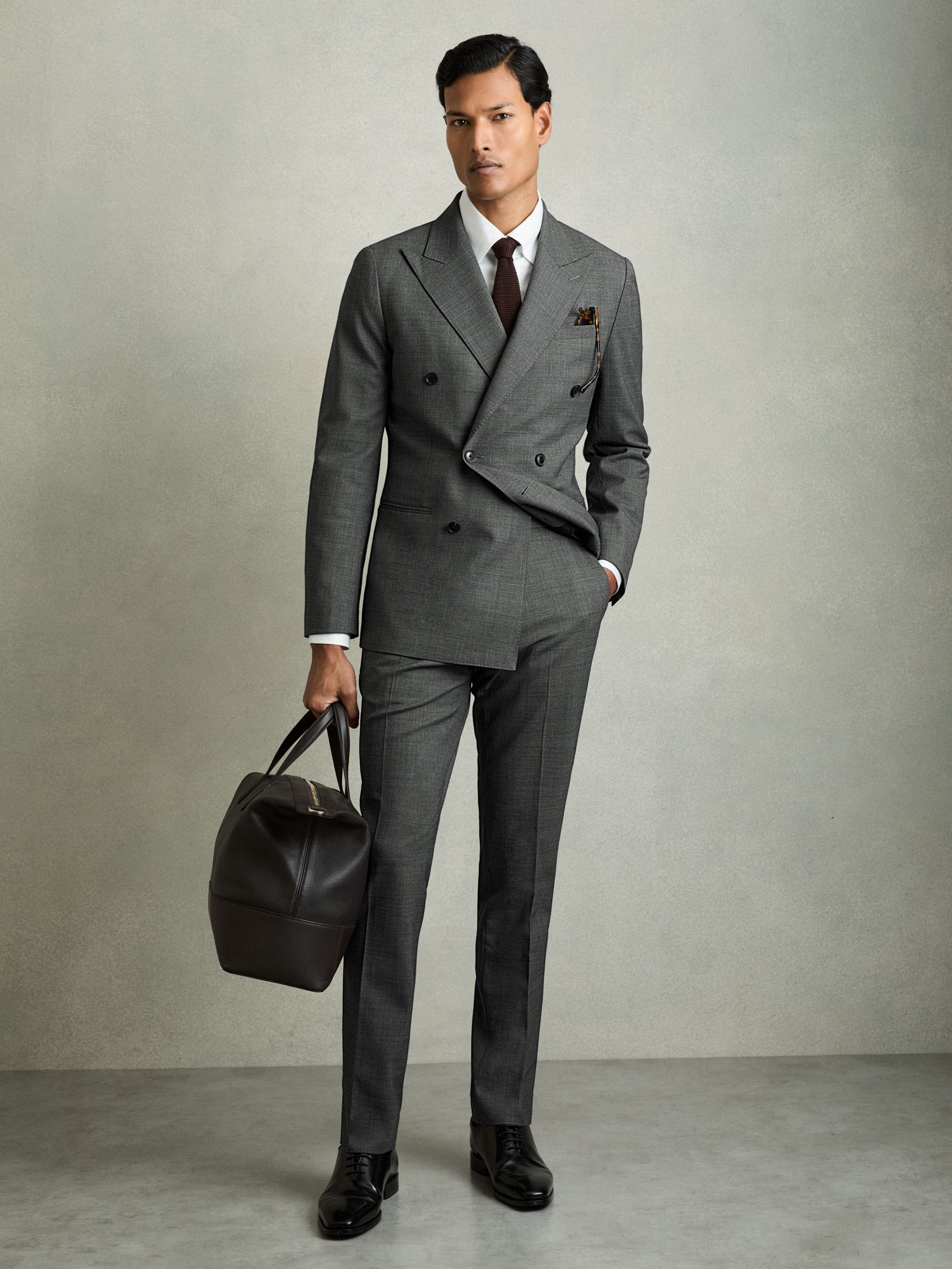 Slim-Fit Sharkskin Suit Trousers Wool-Blend in Charcoal Grey (AY2736) | CHF 112