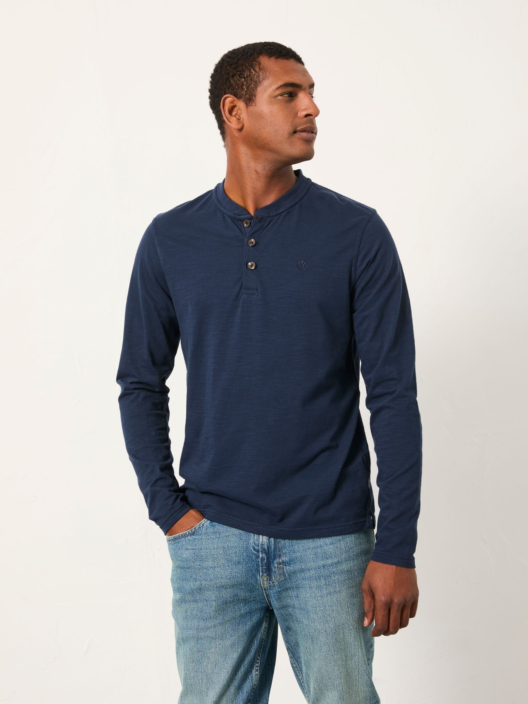Navy Long Sleeve Woodside Slub Henley (AY3056) | €38.50