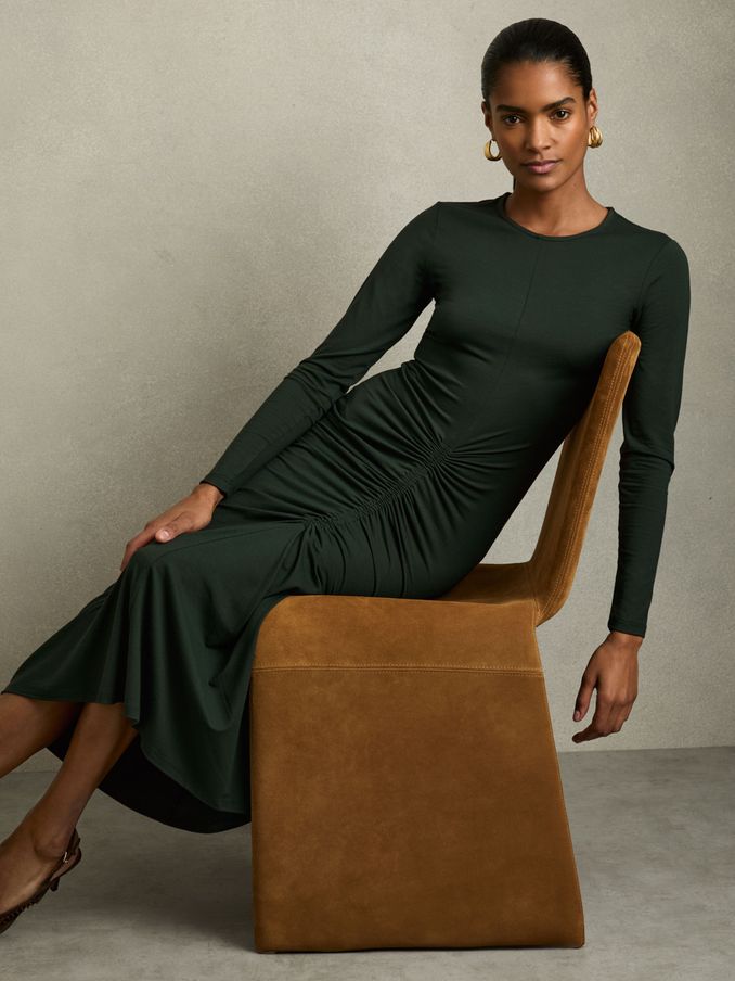 Ruched Jersey Midi Dress in Green (AY3380) | US$141