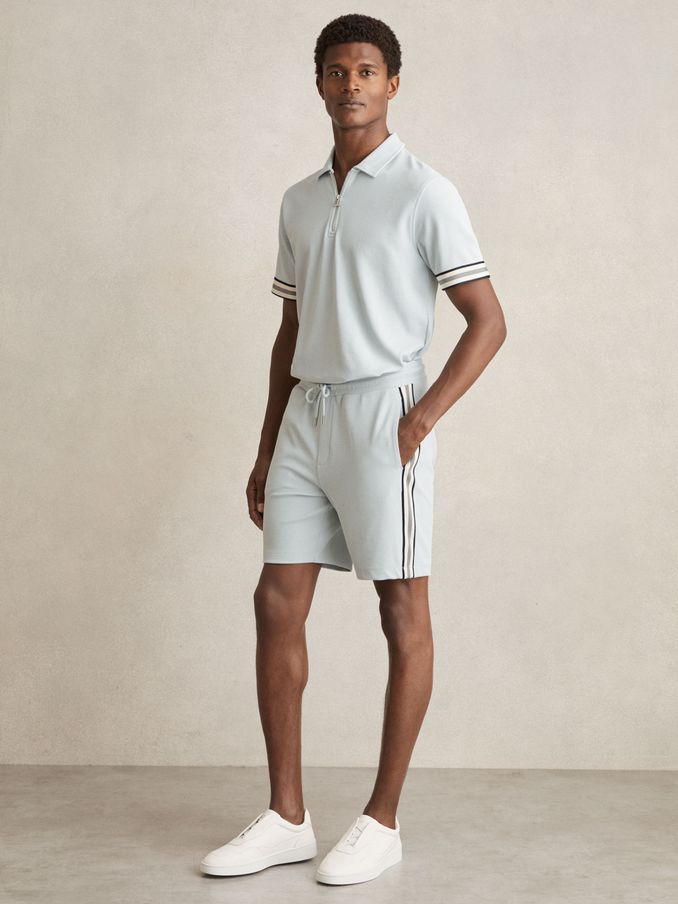 Textured Tape Drawstring Shorts in Ice Blue (AY3388) | €95