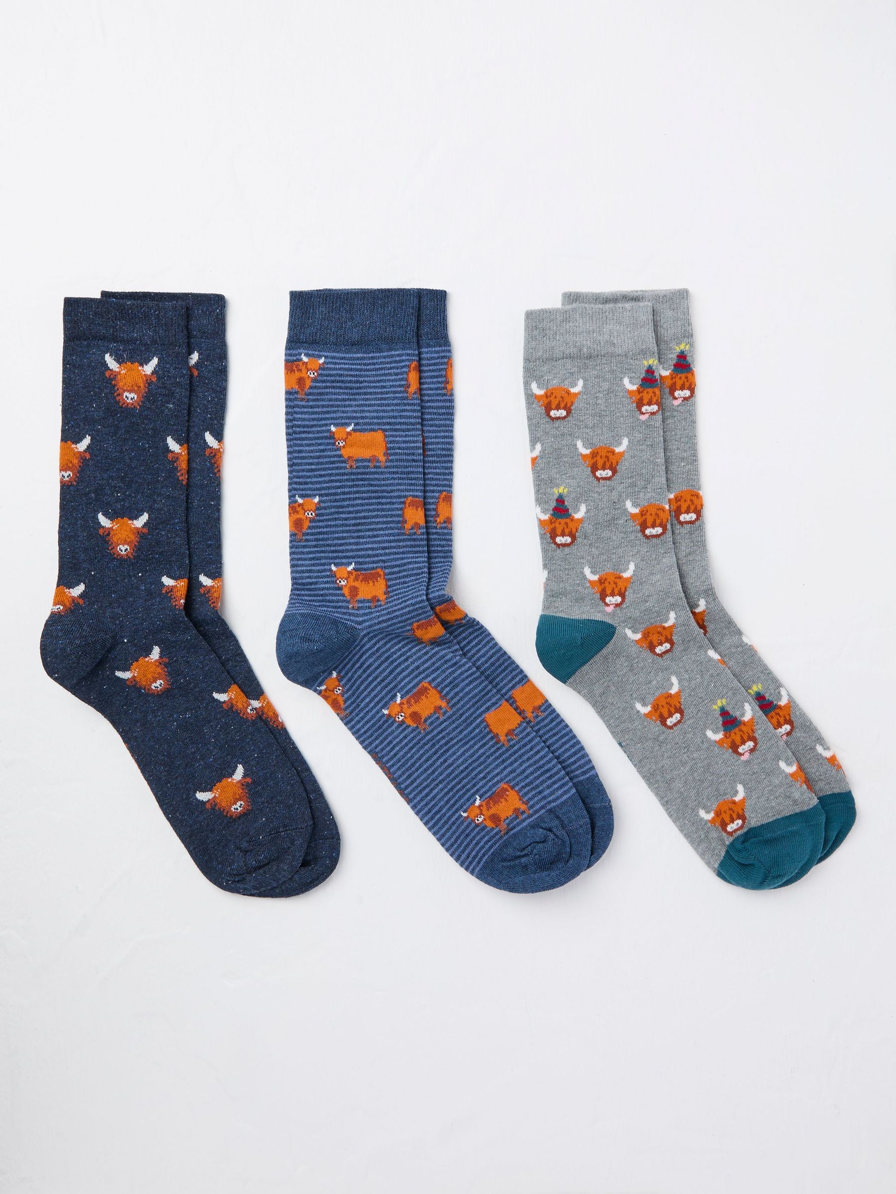 Blue 3 Pairs of Highland Cow Socks (AY3538) | $22