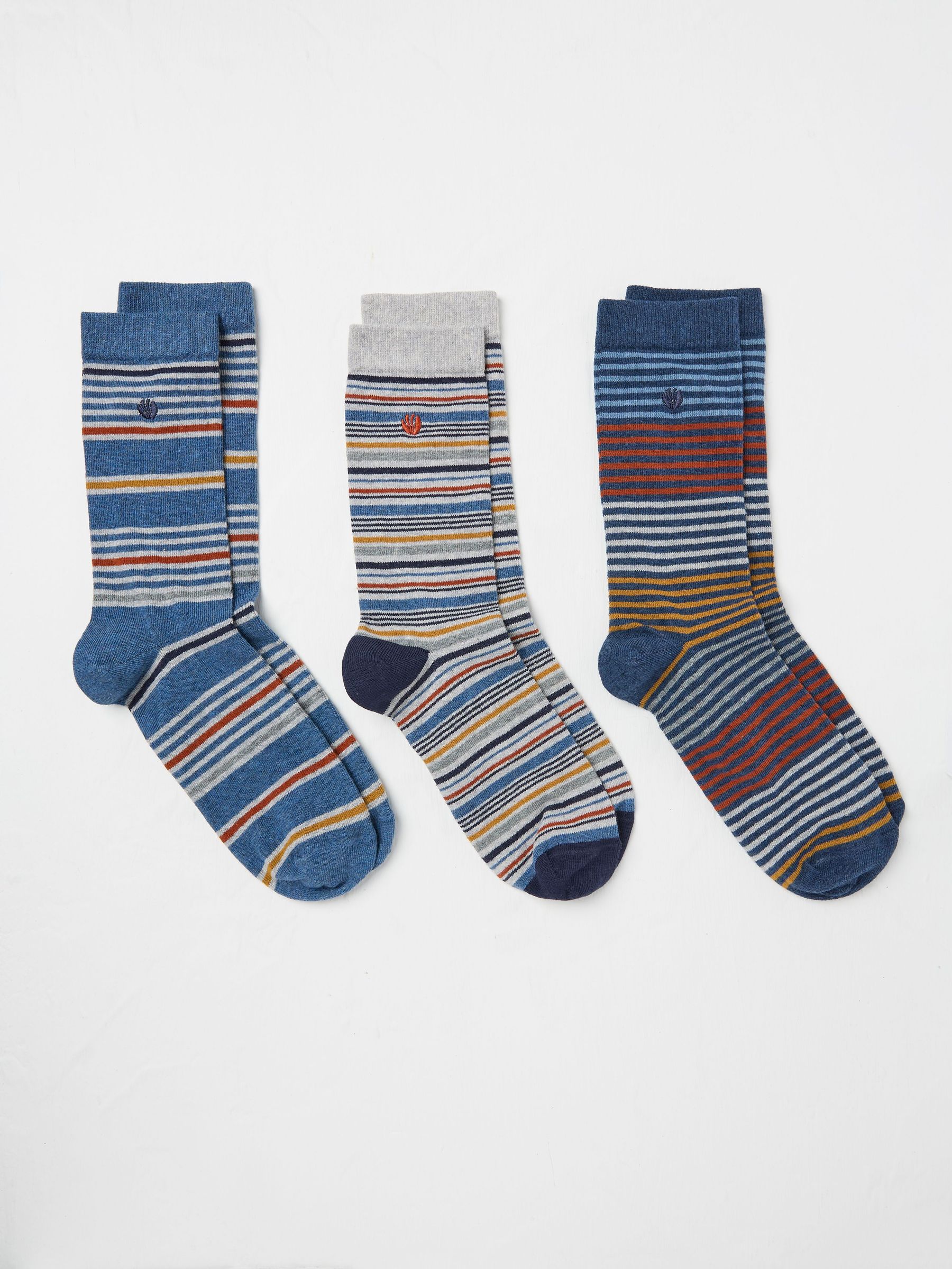 Blue 3 Pairs of Striped Socks (AY3539) | $22