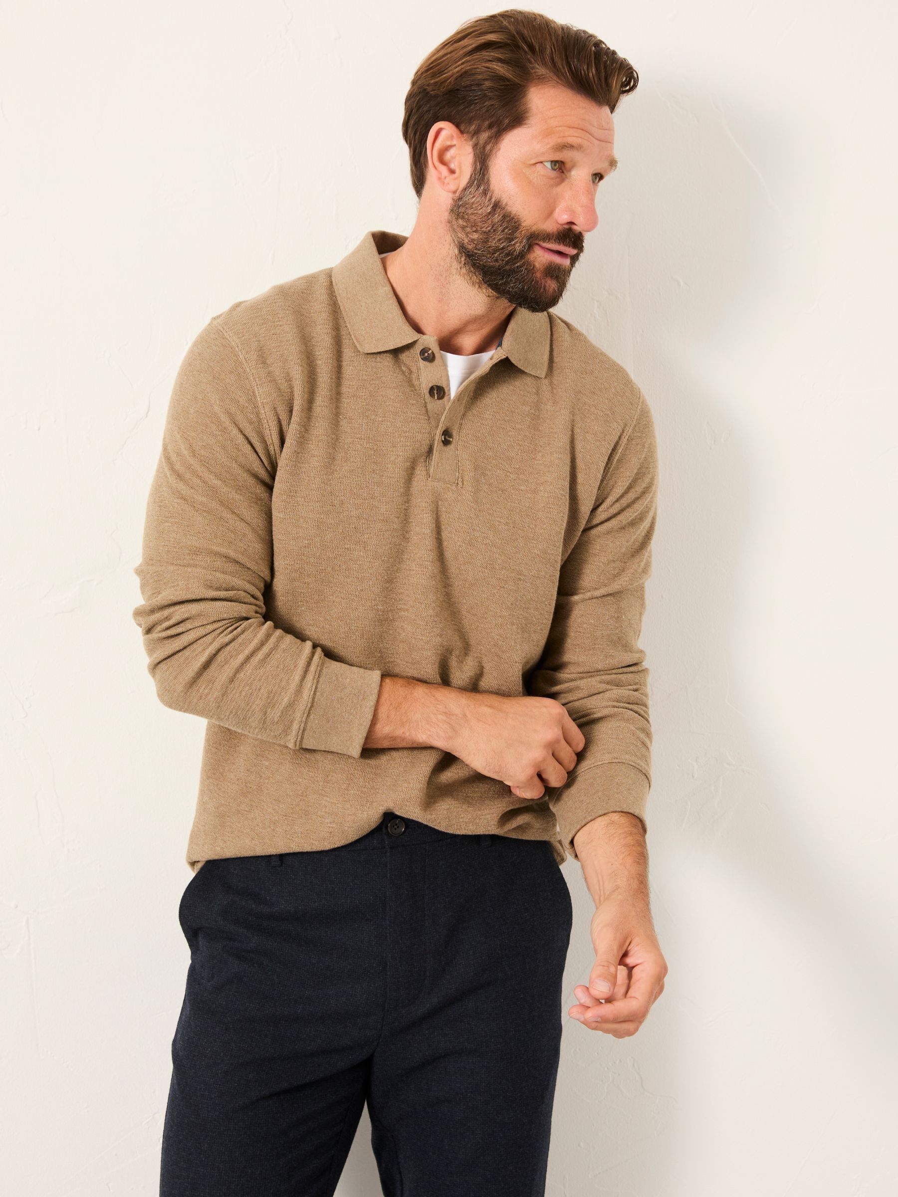 Shawford Dark Natural Long Sleeve Polo (AY4093) | $77