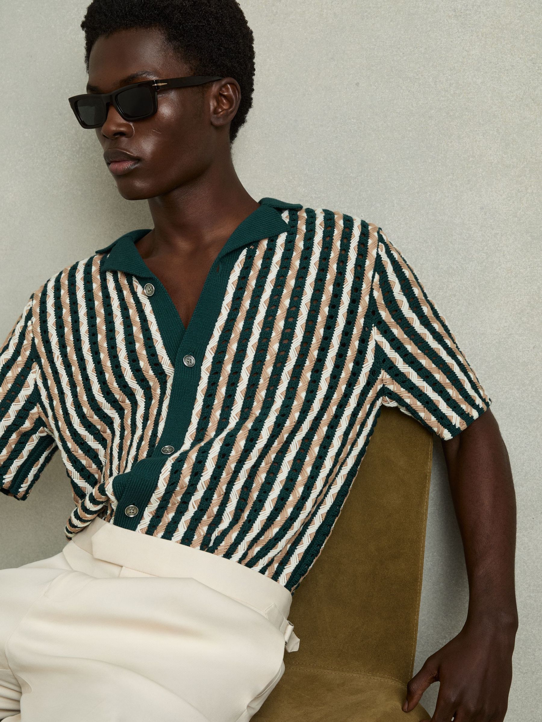 Textured Knit Cuban Collar Shirt in Green (AY4943) | €170