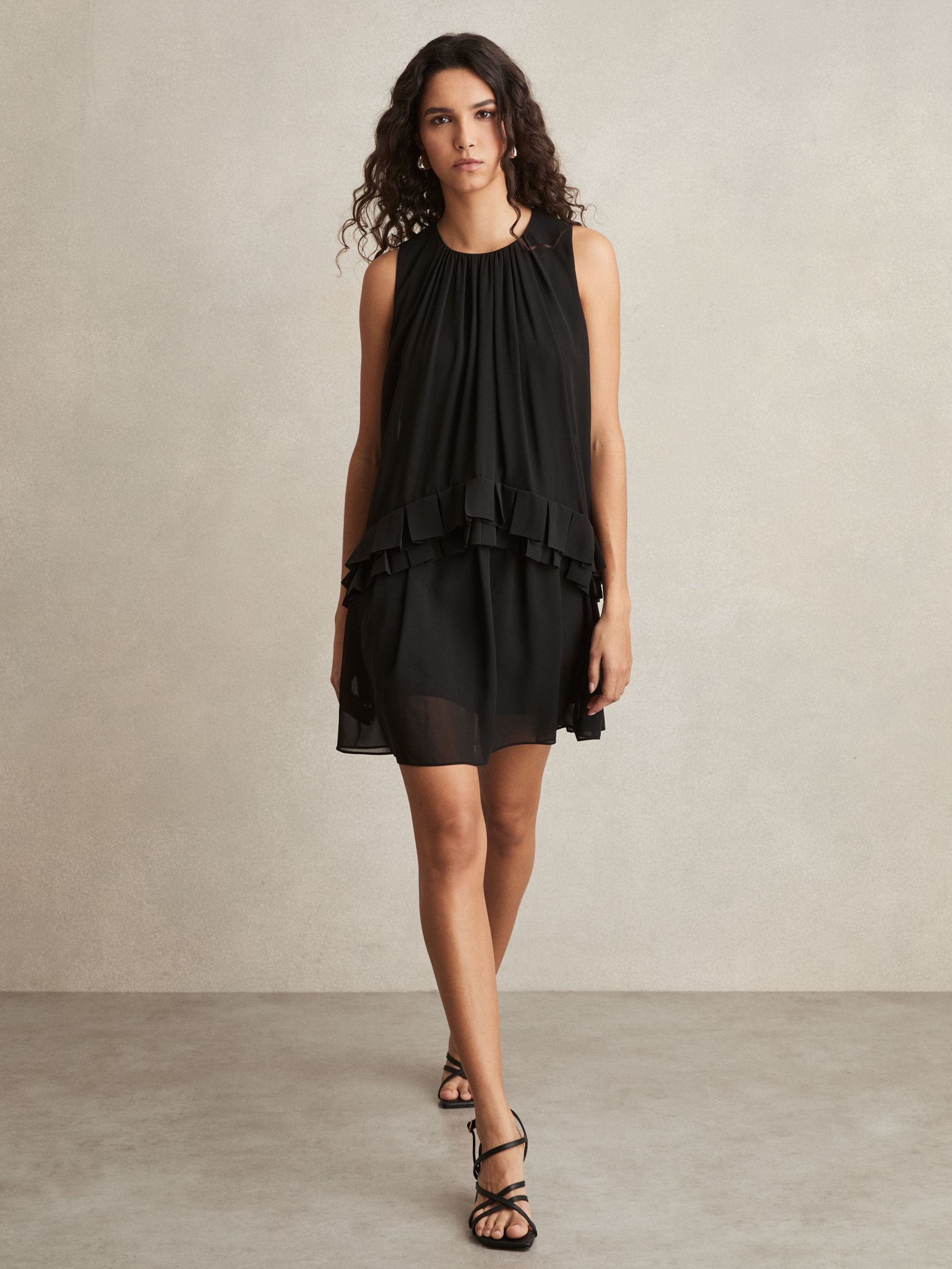 Chiffon Tiered Ruffle Dress in Black (AY4951) | €245