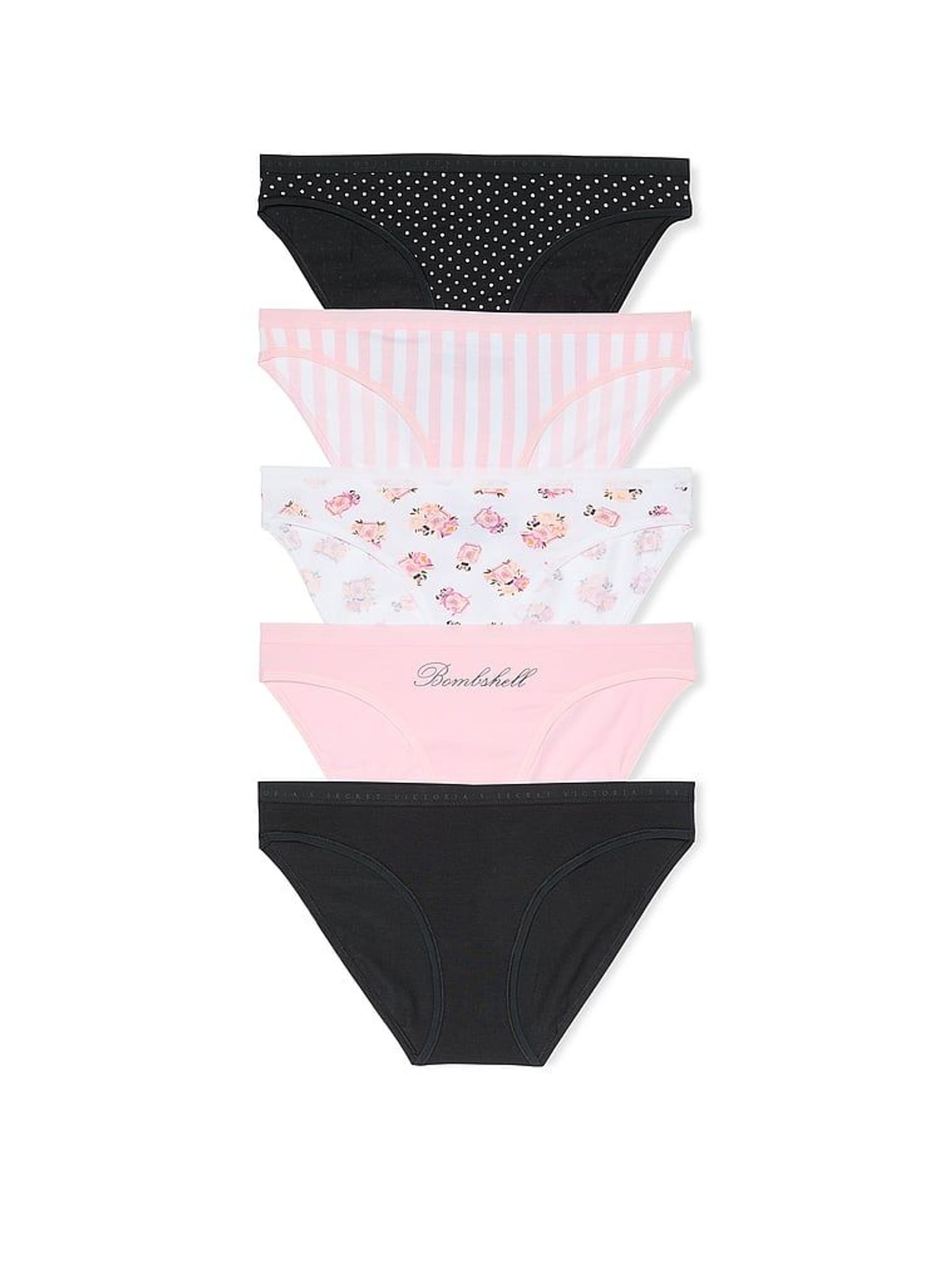 Pink/White/Black Bikini 5 Pack Knickers (AY5576) | €29