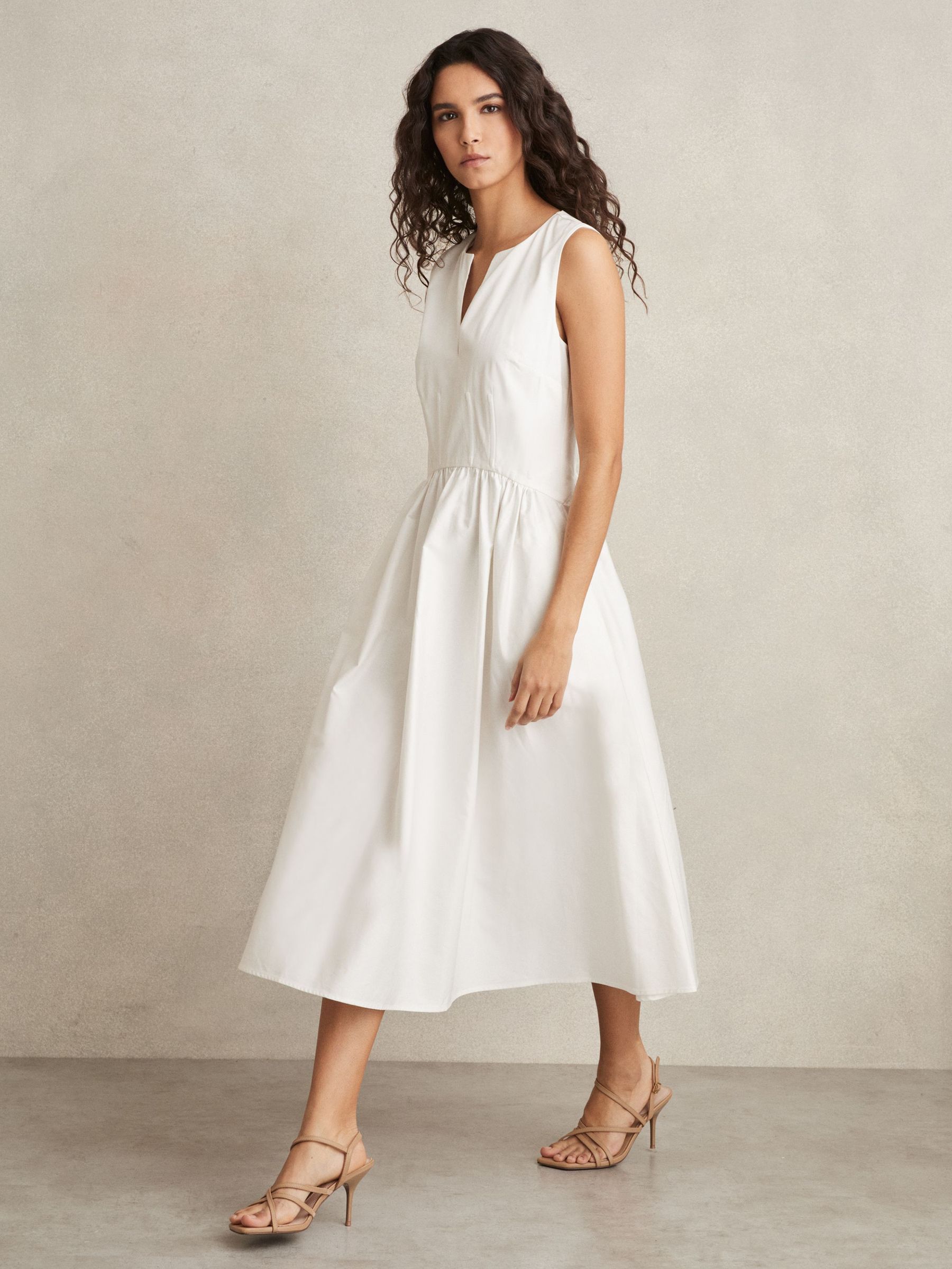 100% Cotton Corset Midi Dress in Ivory (AY5830) | €195