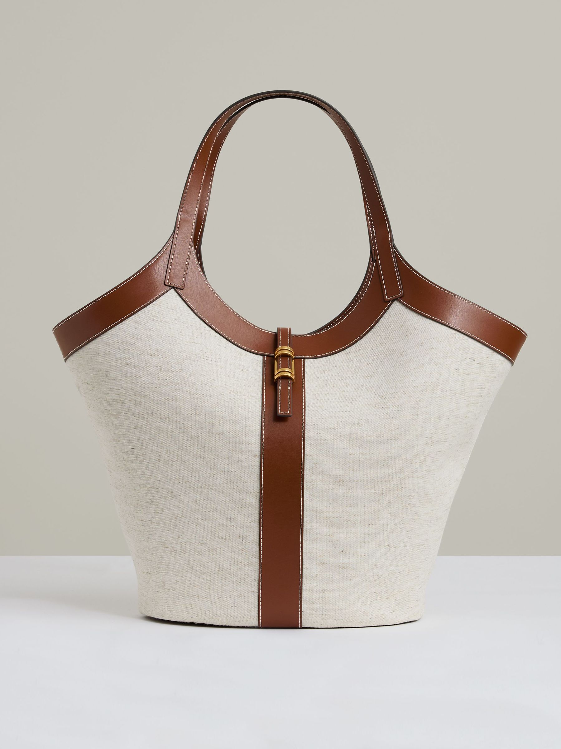 Leather And Suede Tote Bag in Natural (AY5832) | US$330