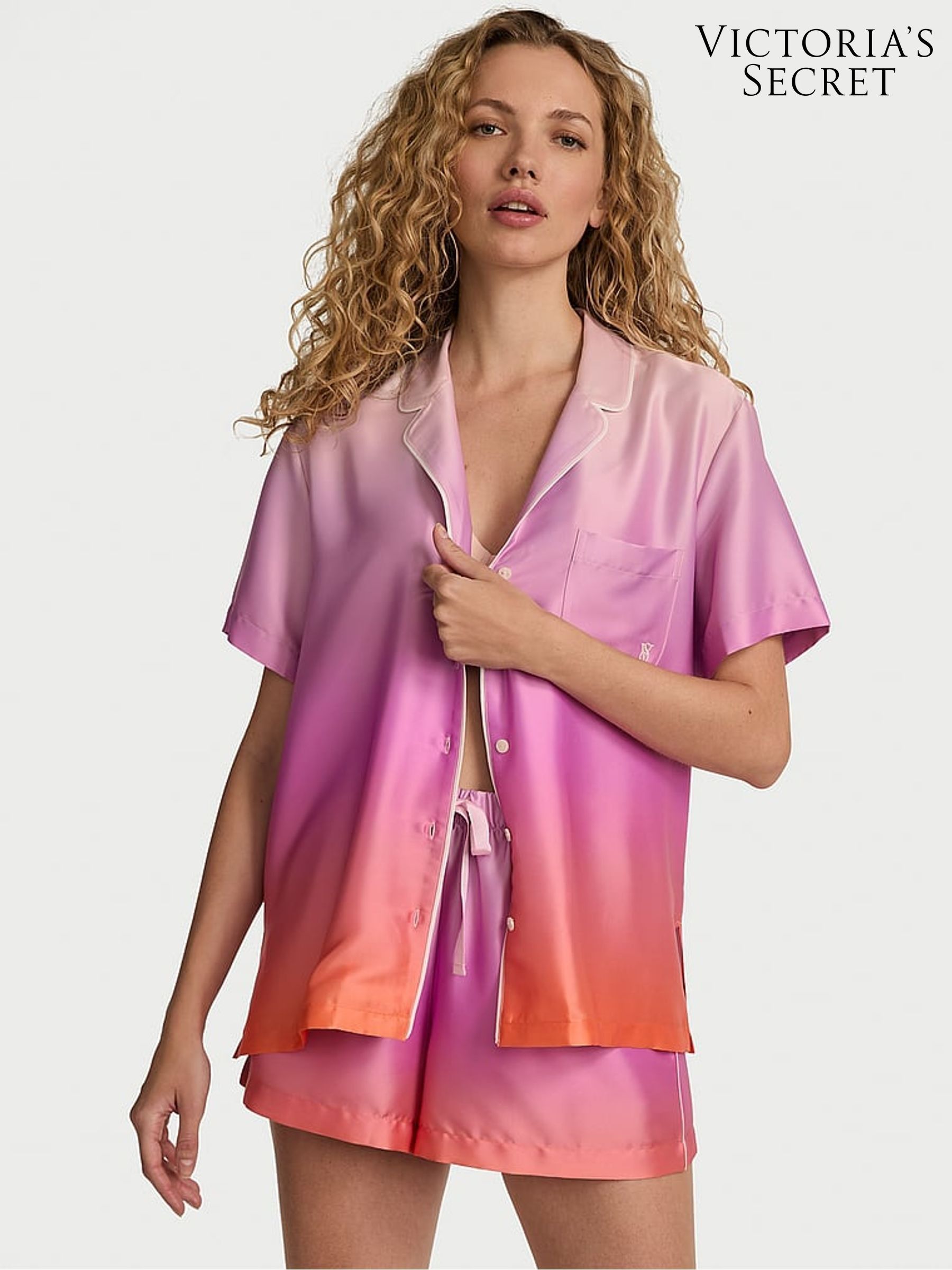Pink Ombre Satin Short Pyjama Set (AY6096) | €75