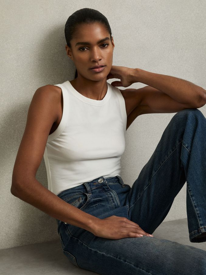 Stretch-Cotton Racerback Vest in White (AY6536) | €50