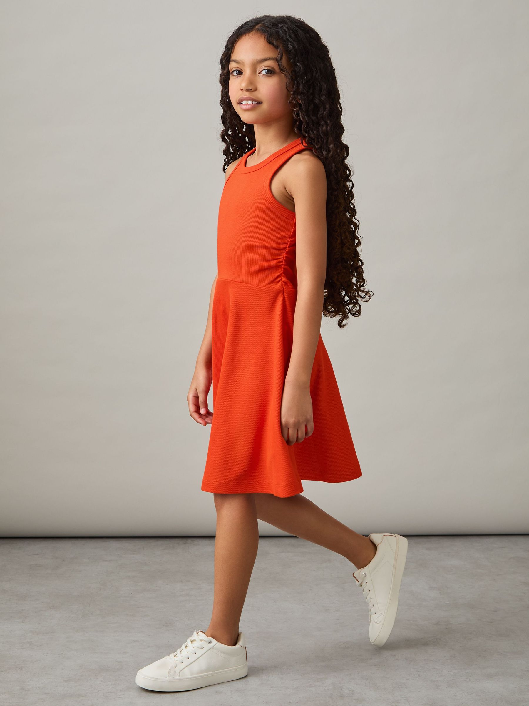 Jersey Ruched Skater Dress in Orange (AY6538) | $40