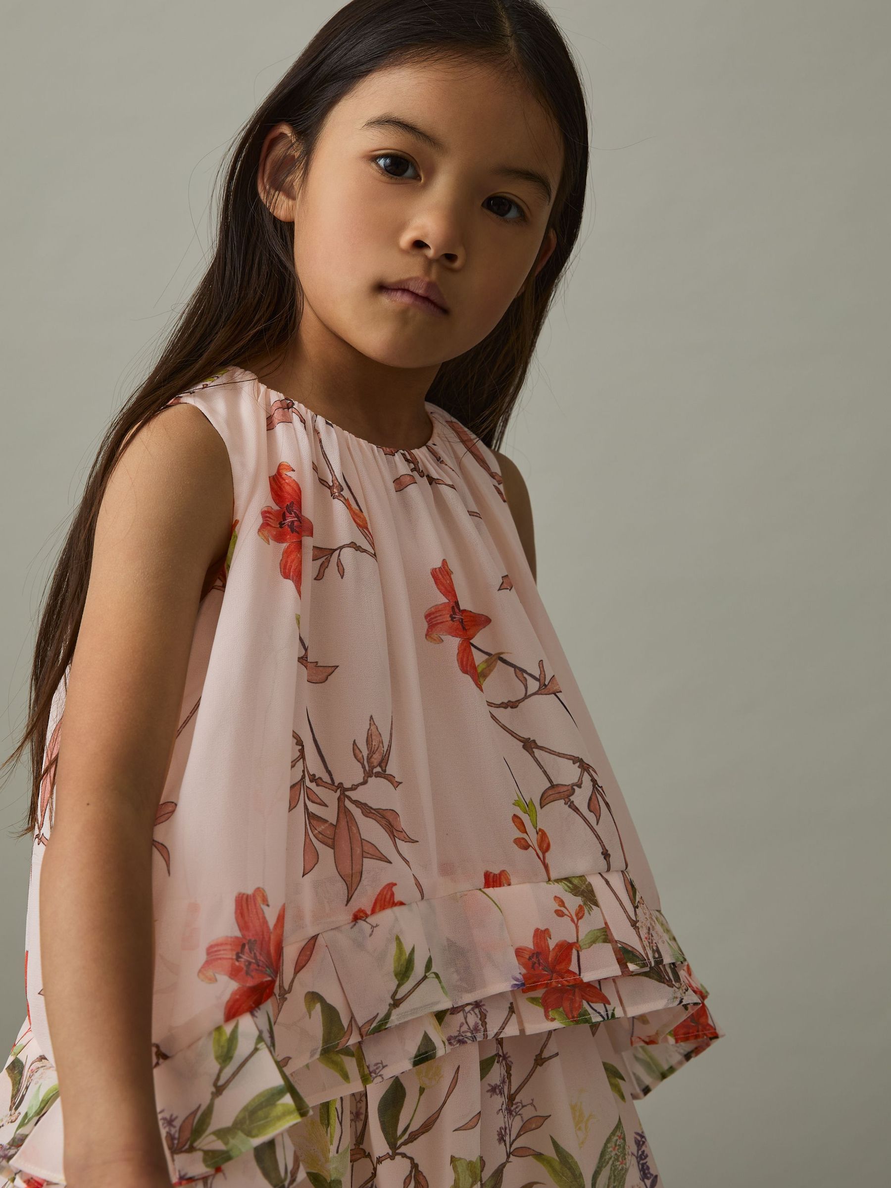 9-13 jr chiffon gelaagde jurk met roze Print (AY6539) | € 95