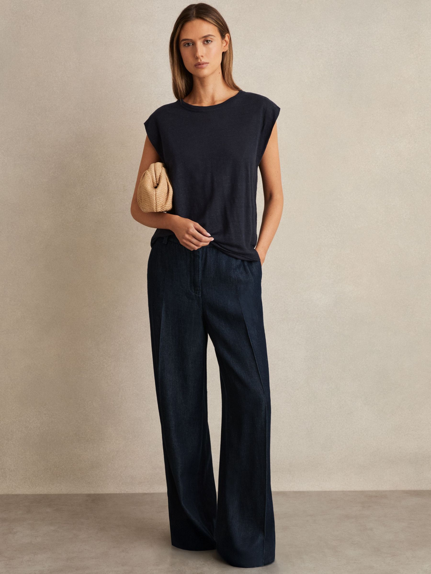 Petite Denim-Look Wide-Leg Trousers in Dark Blue (AY6541) | €220