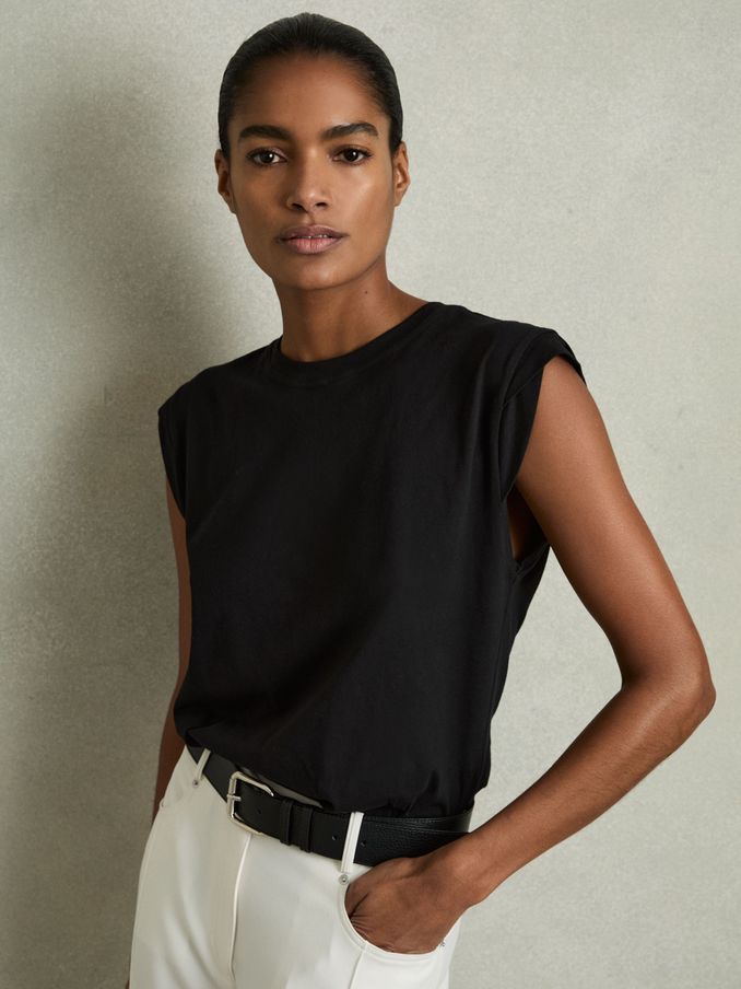 Cotton Cap Sleeve T-Shirt in Black (AY6544) | €45
