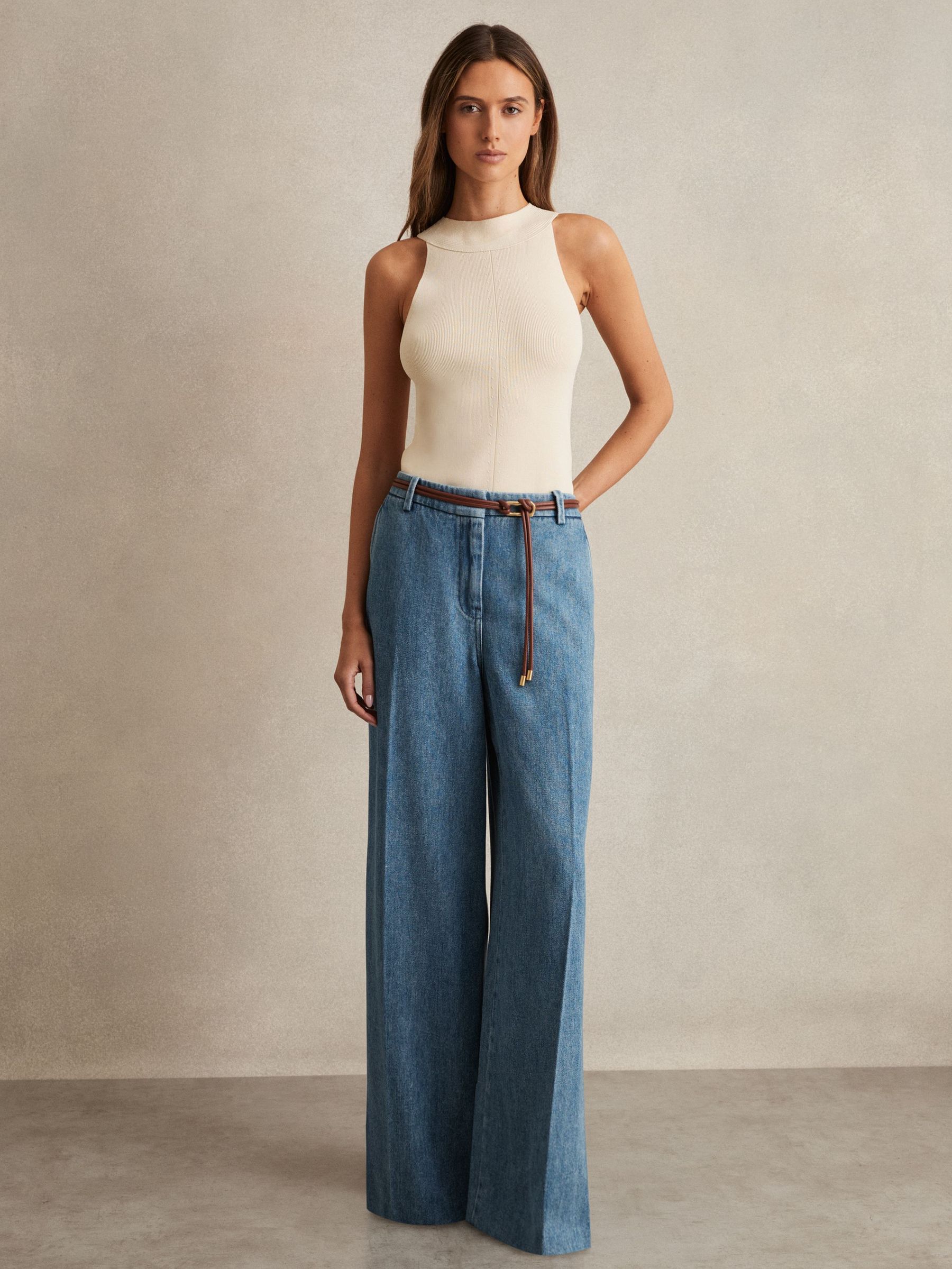 Denim-Look Wide-Leg Trousers in Mid Blue (AY6548) | €220